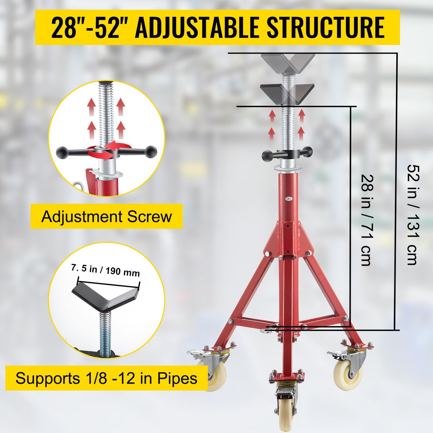 VEVOR Pipe Stand, Pipe Jack Stand, V Head Pipe Stand Adjustable Height 28-52 Inch, with Casters,-$70