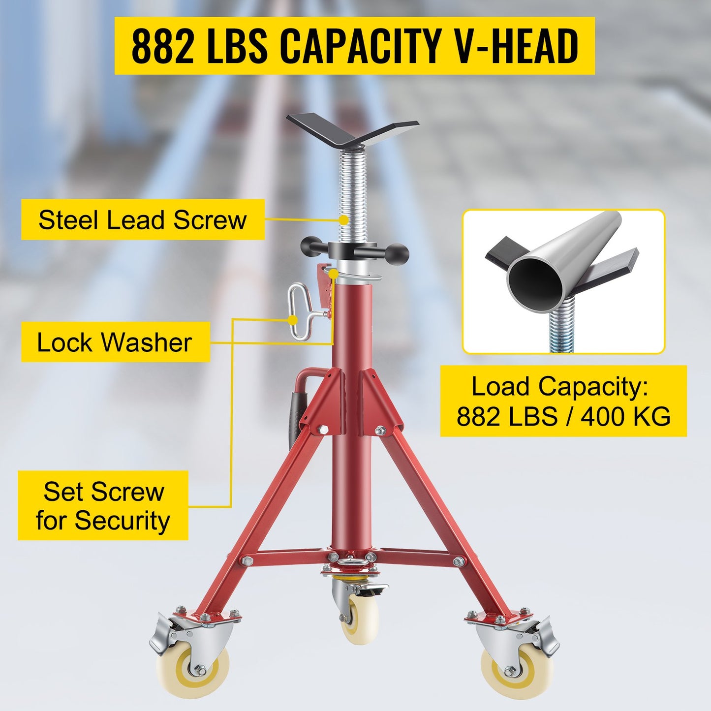 VEVOR Pipe Stand, Pipe Jack Stand, V Head Pipe Stand Adjustable Height 28-52 Inch, with Casters,-$70