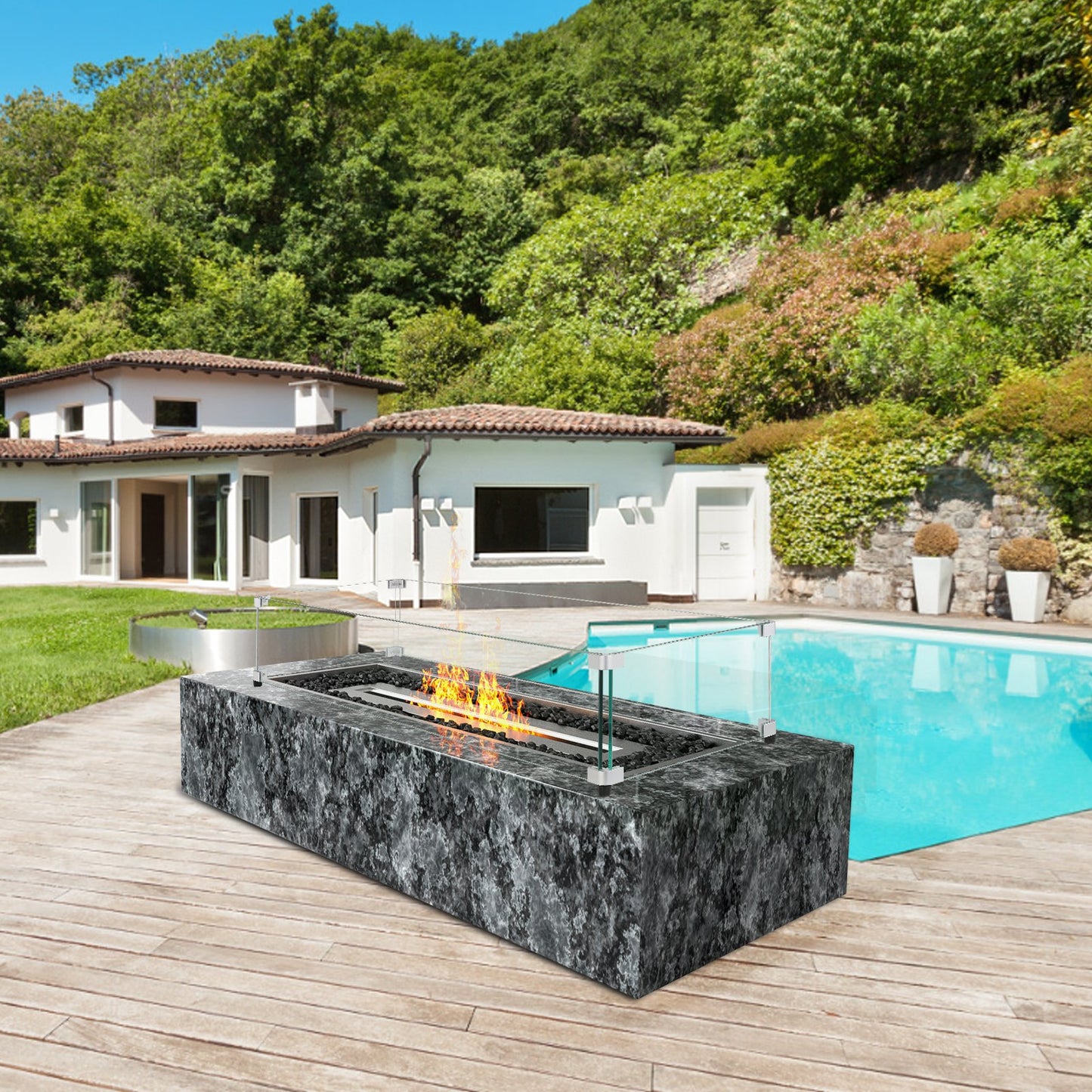 VEVOR Glass Wind Guard for Rectangular Fire Pit Table 36 x 16 x 7.5 Inch, 0.31 inch Thick,-$60