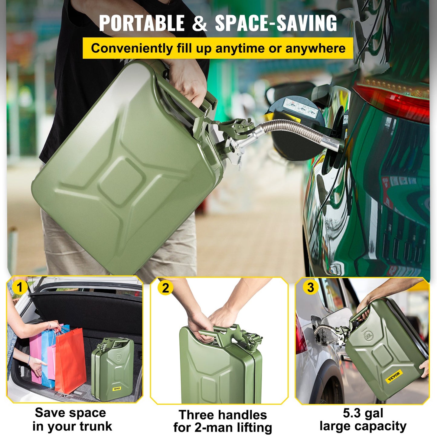 VEVOR Jerry Fuel Can, 5.3 Gallon / 20 L Portable Jerry Gas Can with Flexible Spout System,-$60