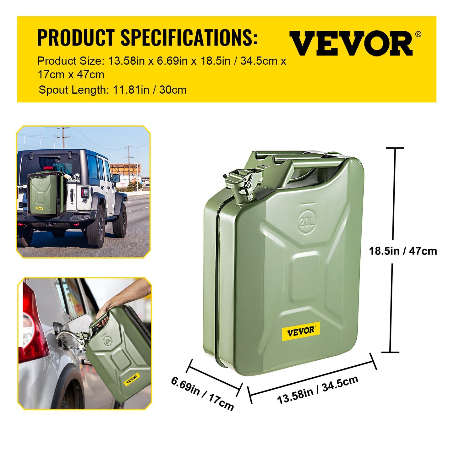 VEVOR Jerry Fuel Can, 5.3 Gallon / 20 L Portable Jerry Gas Can with Flexible Spout System,-$60