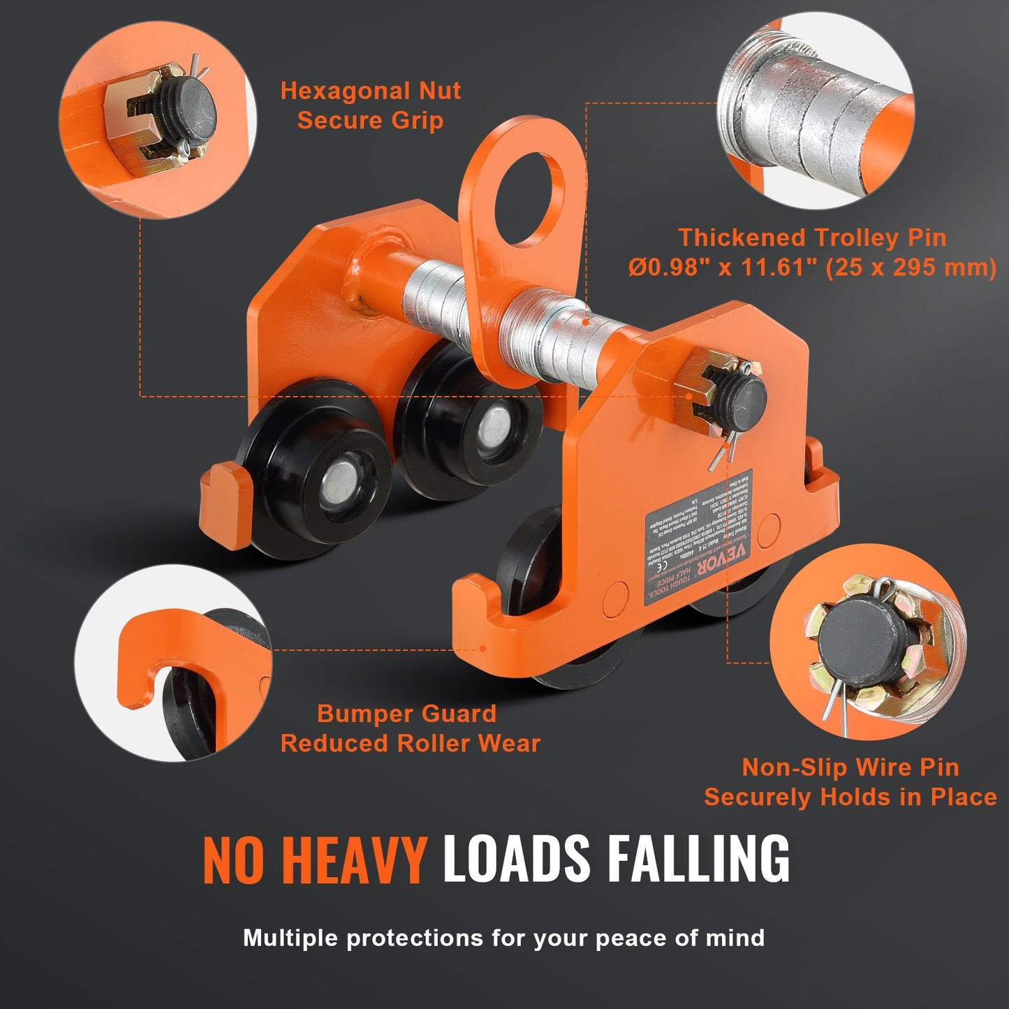 VEVOR Manual Trolley, 2200 lbs/1 Ton Load Capacity, Push Beam Trolley with Dual Wheels
