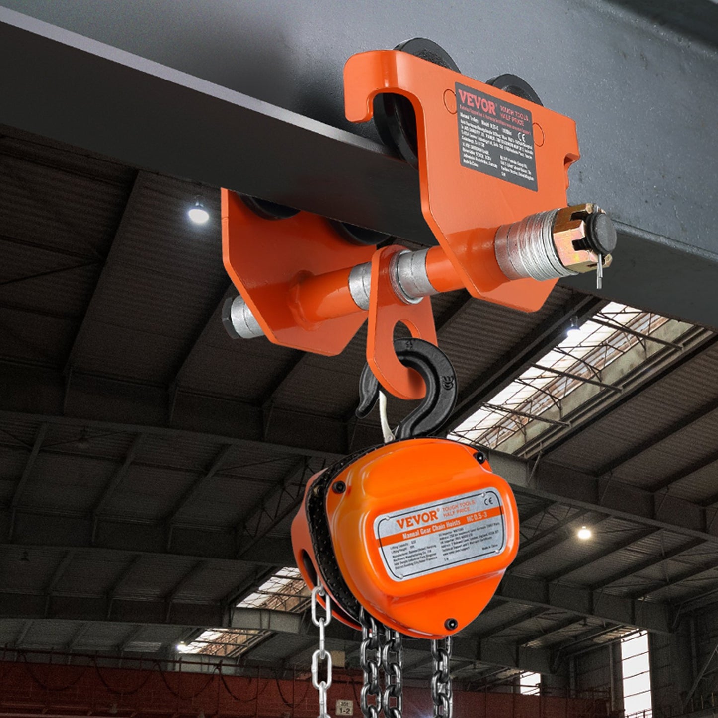 VEVOR Manual Trolley, 2200 lbs/1 Ton Load Capacity, Push Beam Trolley with Dual Wheels