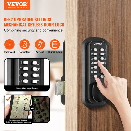 VEVOR Mechanical Keyless Entry Door Lock, 14 Digit Keypad, Water-proof Zinc Alloy, Door Locks Set,-$45