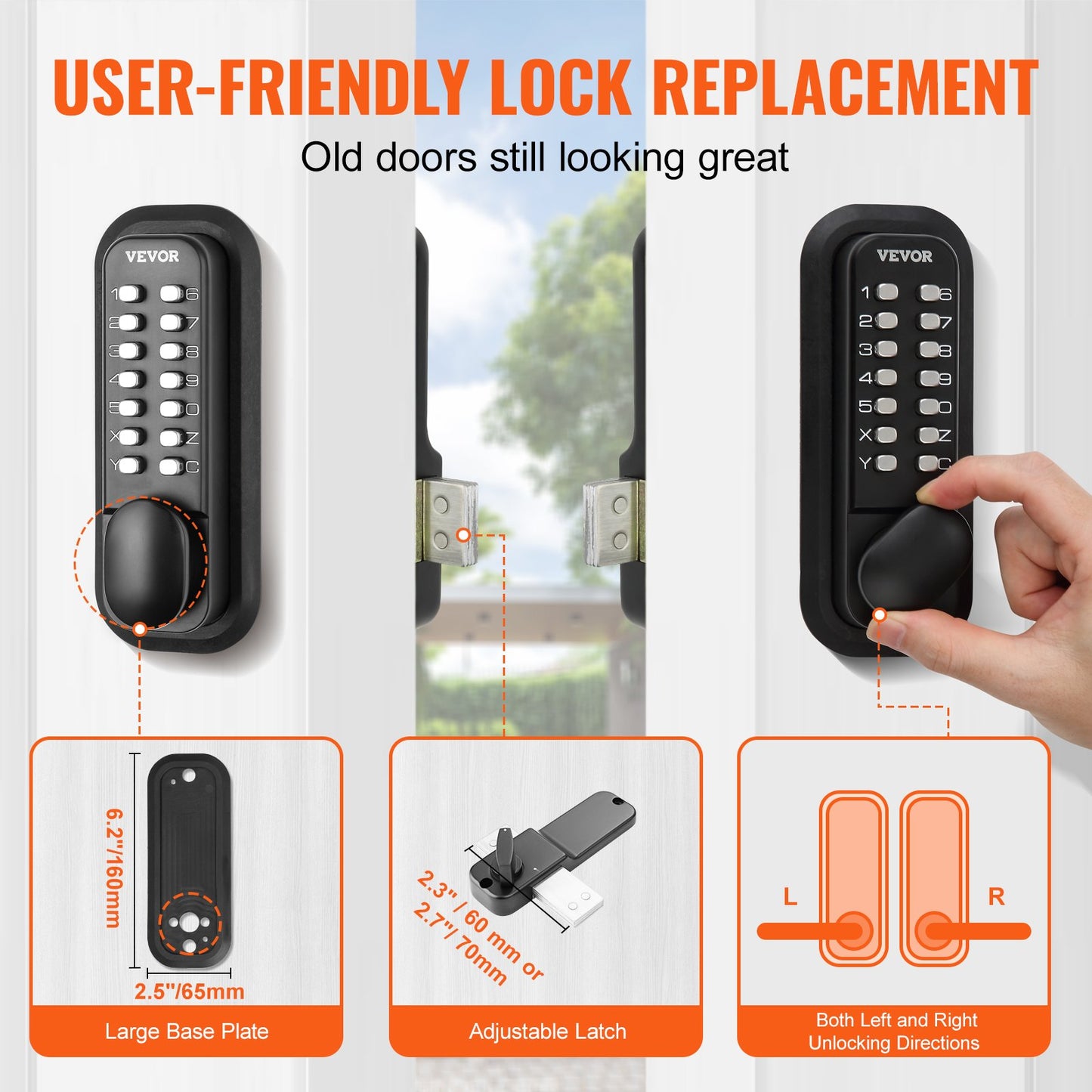 VEVOR Mechanical Keyless Entry Door Lock, 14 Digit Keypad, Water-proof Zinc Alloy, Door Locks Set,-$45