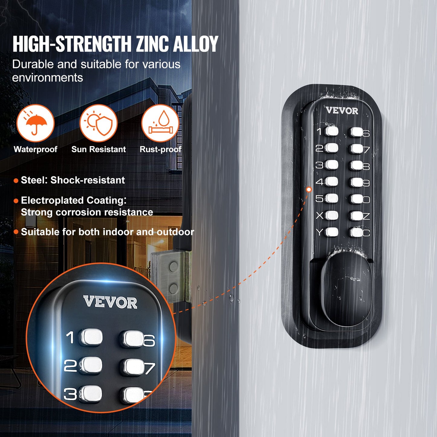 VEVOR Mechanical Keyless Entry Door Lock, 14 Digit Keypad, Water-proof Zinc Alloy, Door Locks Set,-$45