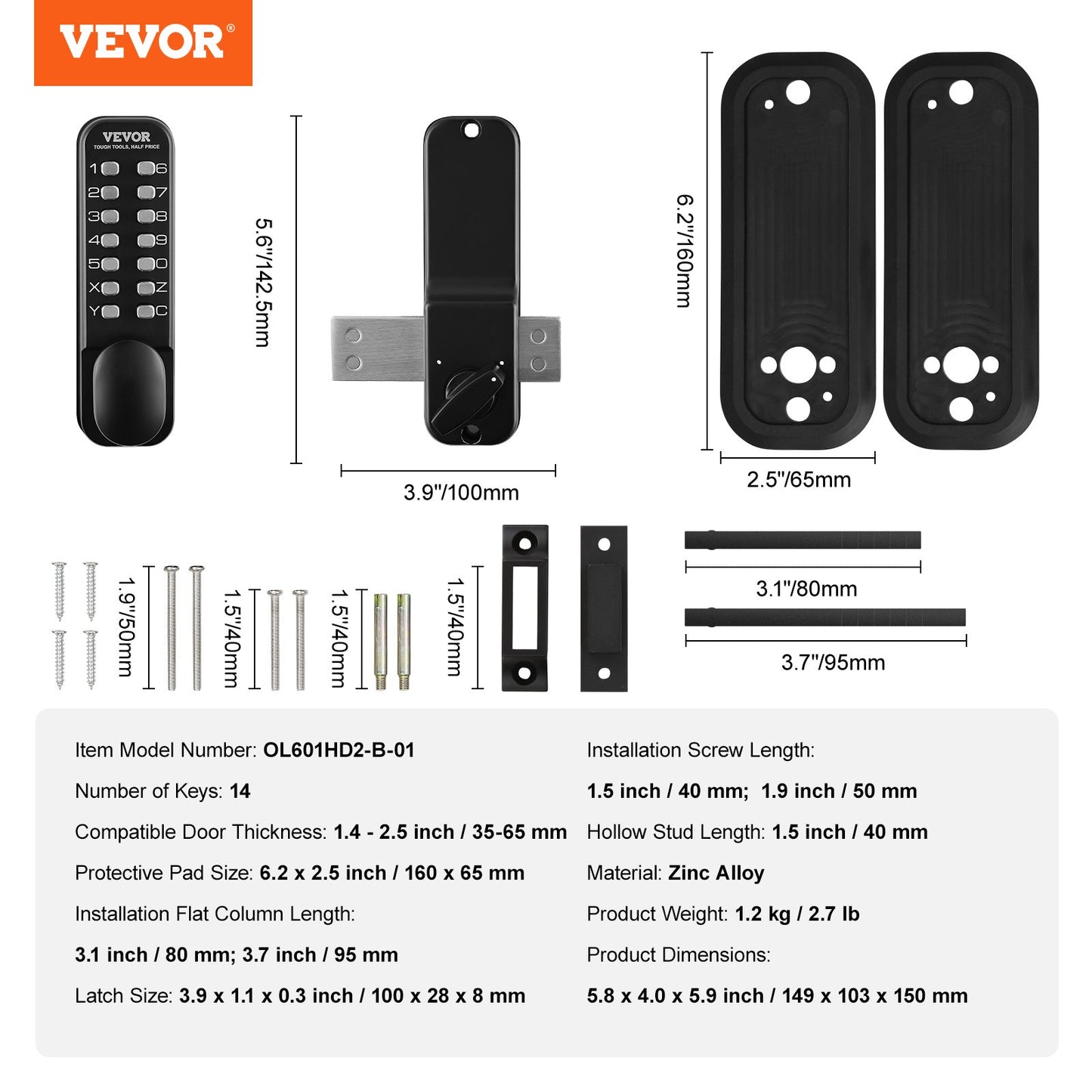 VEVOR Mechanical Keyless Entry Door Lock, 14 Digit Keypad, Water-proof Zinc Alloy, Door Locks Set,-$45