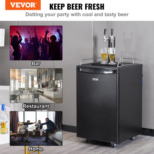 VEVOR Beer Kegerator, Dual Tap Draft Beer Dispenser, Full Size Keg Refrigerator With Shelves, CO2 Cylinder