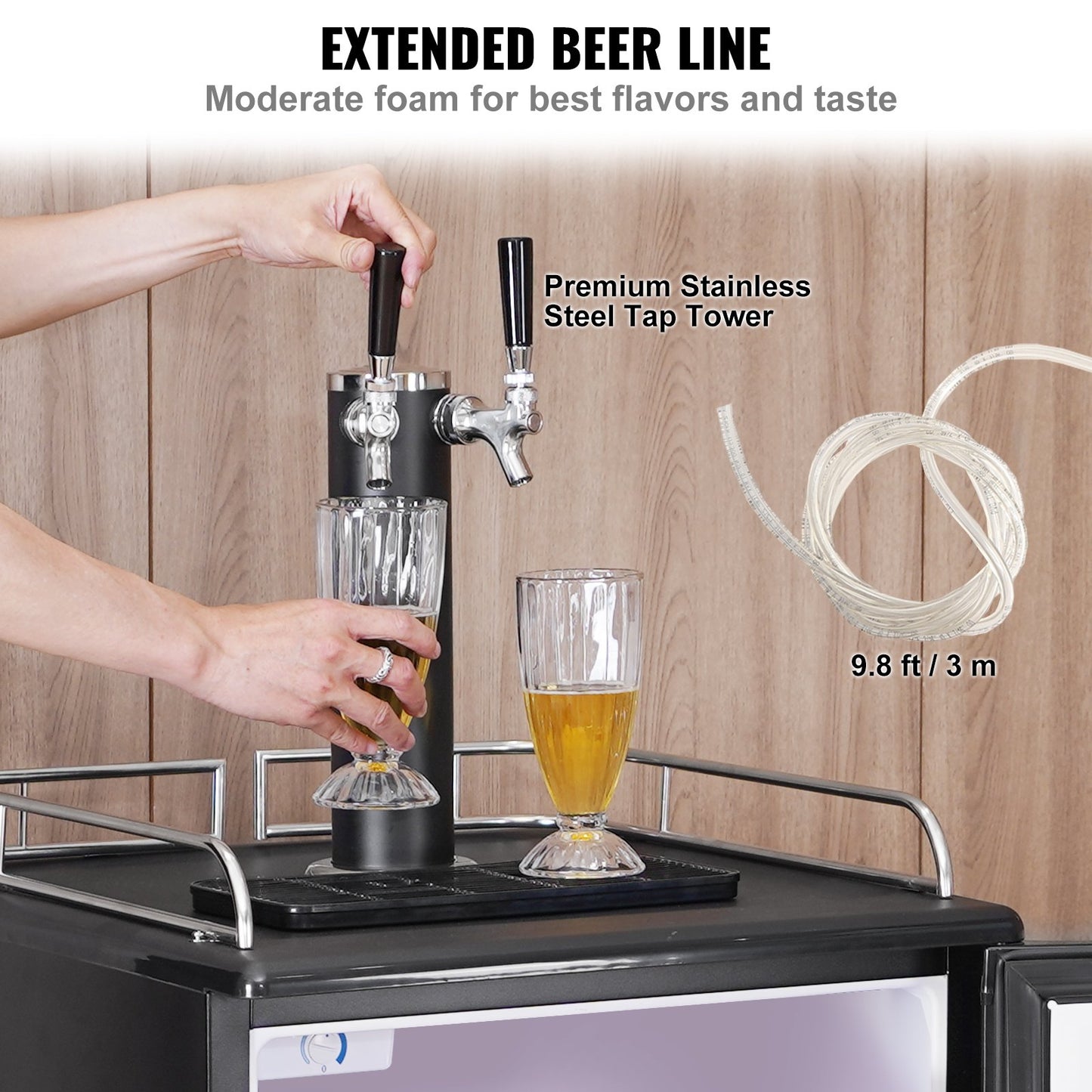 VEVOR Beer Kegerator, Dual Tap Draft Beer Dispenser, Full Size Keg Refrigerator With Shelves, CO2 Cylinder