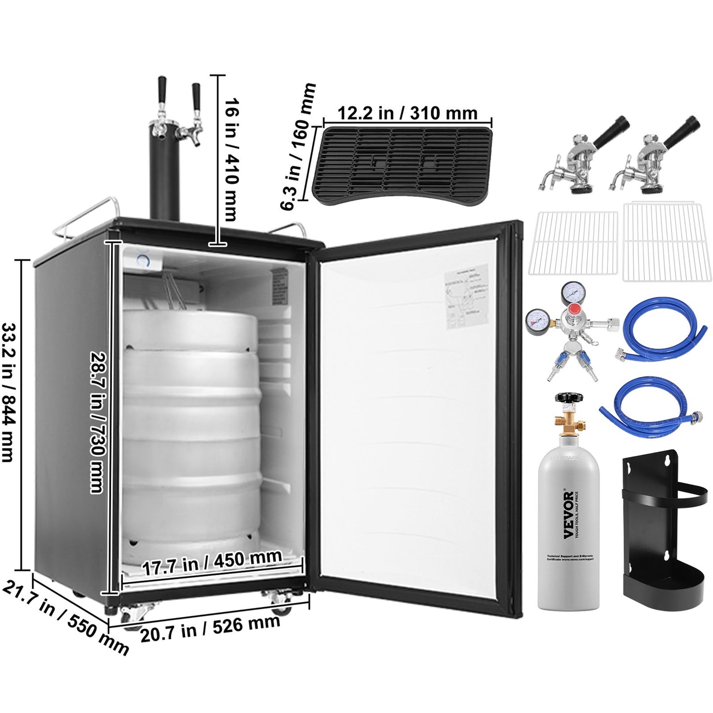 VEVOR Beer Kegerator, Dual Tap Draft Beer Dispenser, Full Size Keg Refrigerator With Shelves, CO2 Cylinder