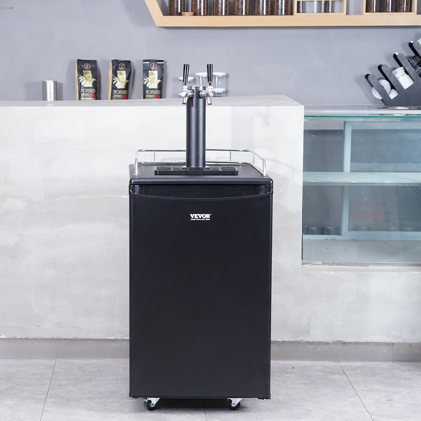 VEVOR Beer Kegerator, Dual Tap Draft Beer Dispenser, Full Size Keg Refrigerator With Shelves, CO2 Cylinder