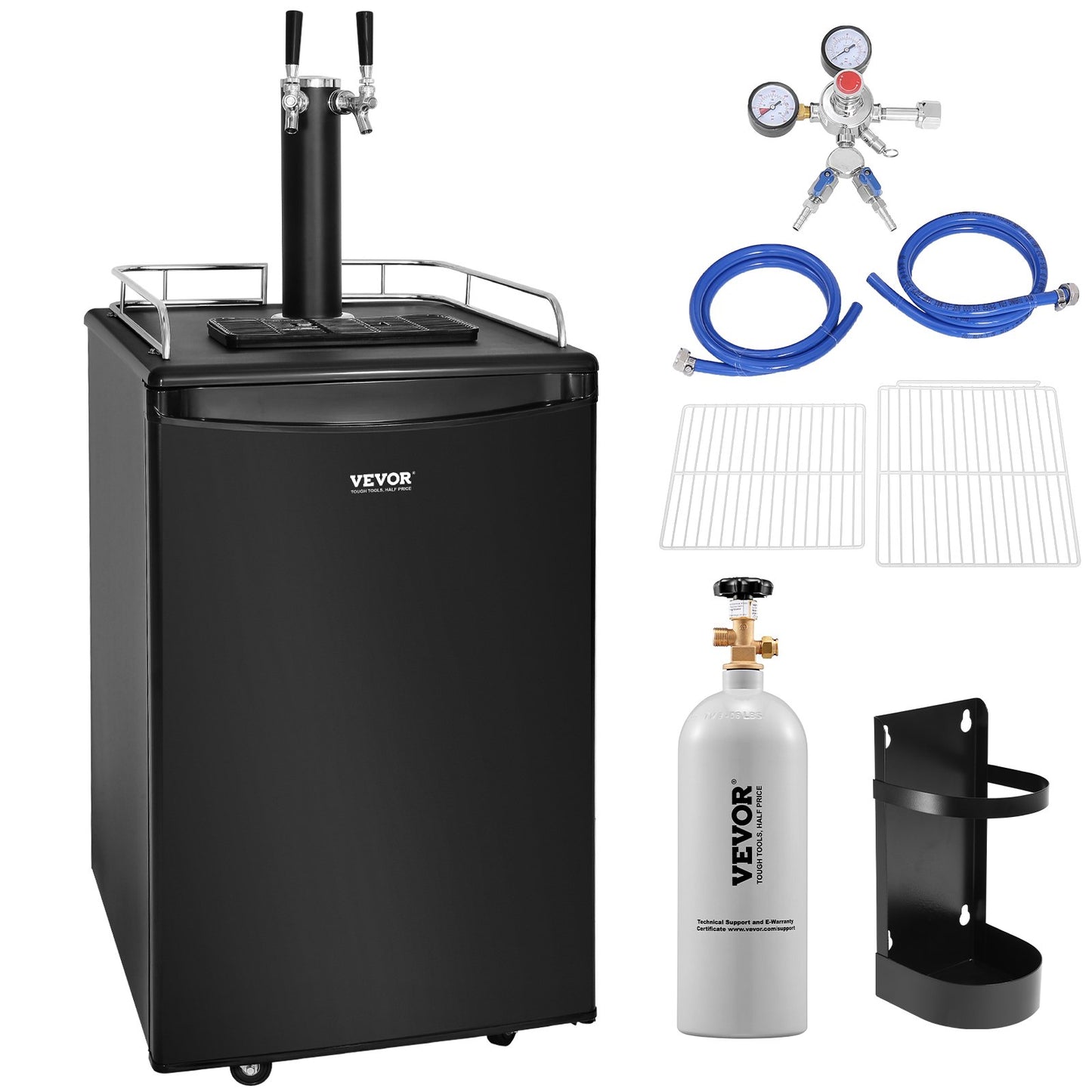 VEVOR Beer Kegerator, Dual Tap Draft Beer Dispenser, Full Size Keg Refrigerator With Shelves, CO2 Cylinder