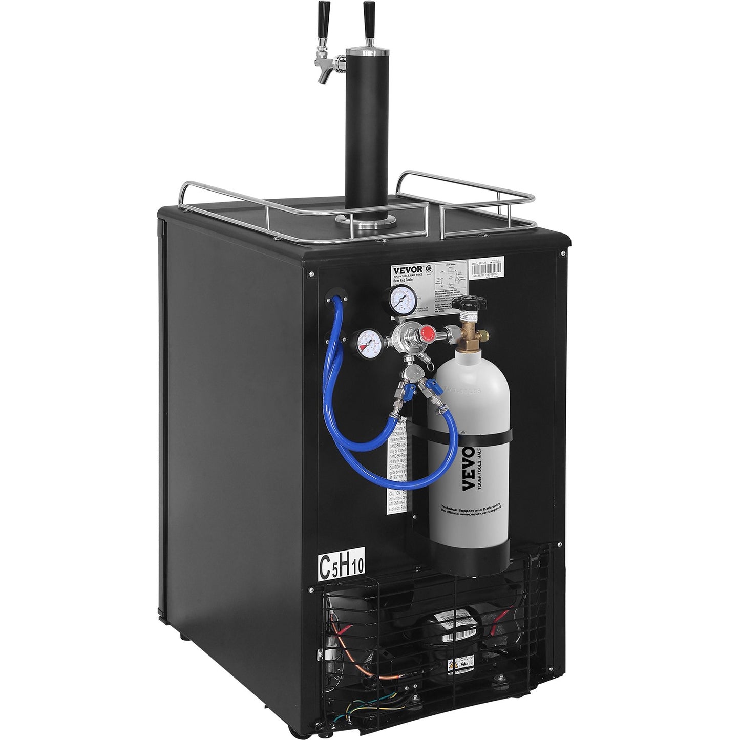 VEVOR Beer Kegerator, Dual Tap Draft Beer Dispenser, Full Size Keg Refrigerator With Shelves, CO2 Cylinder