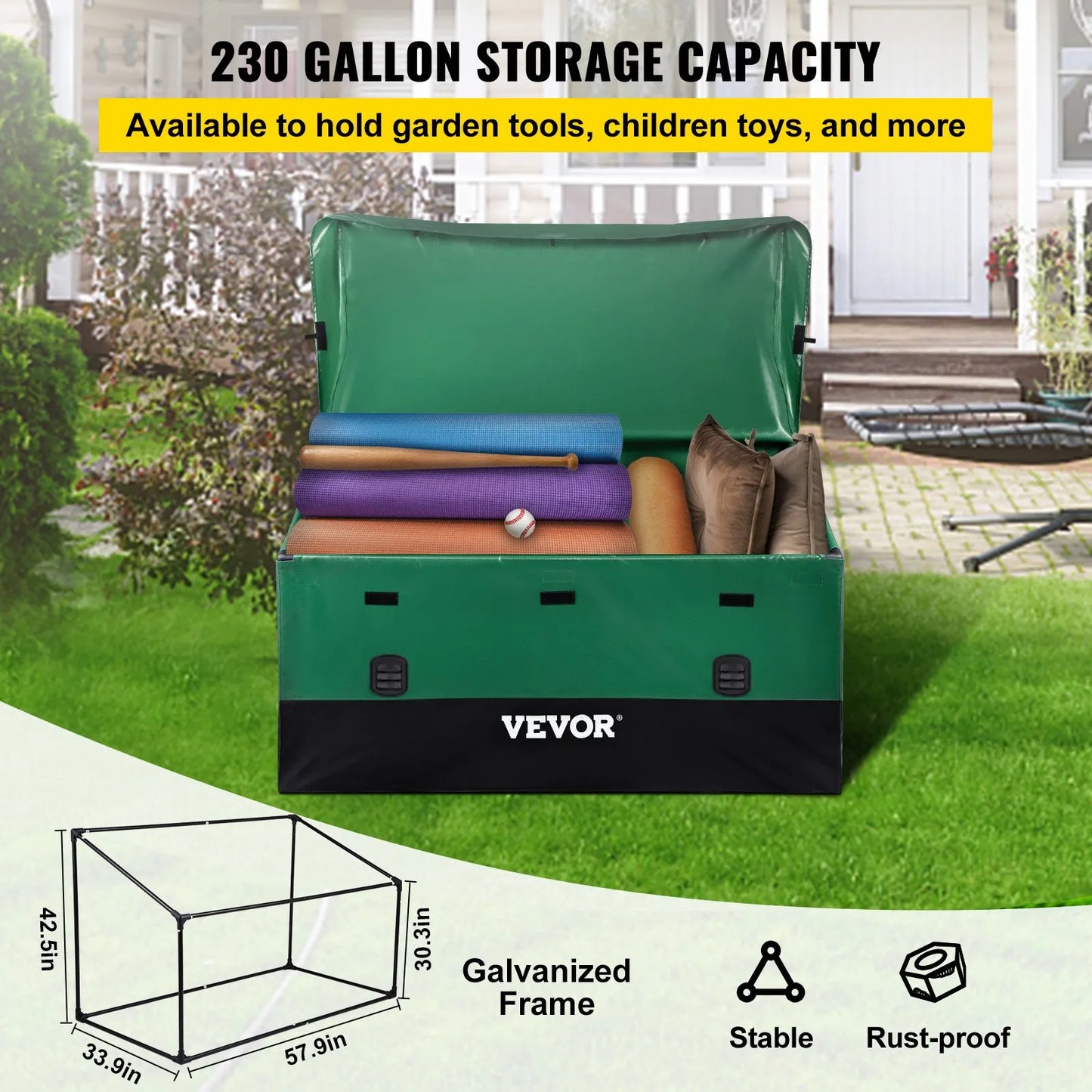 VEVOR Outdoor Storage Box, 230 Gallon Waterproof PE Tarpaulin Deck Box with Galvanized Frame,-$55