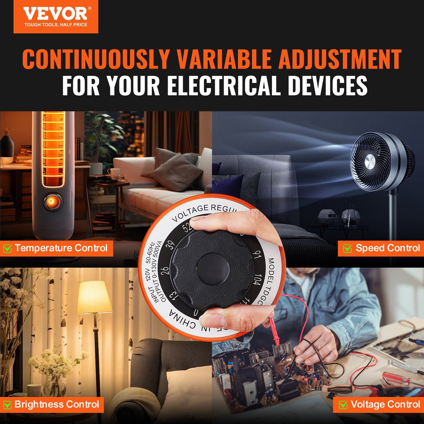 VEVOR 500VA Auto Variable Voltage Transformer, 3.84 Amp, 110V Input 0-130V Output AC Voltage,-$40