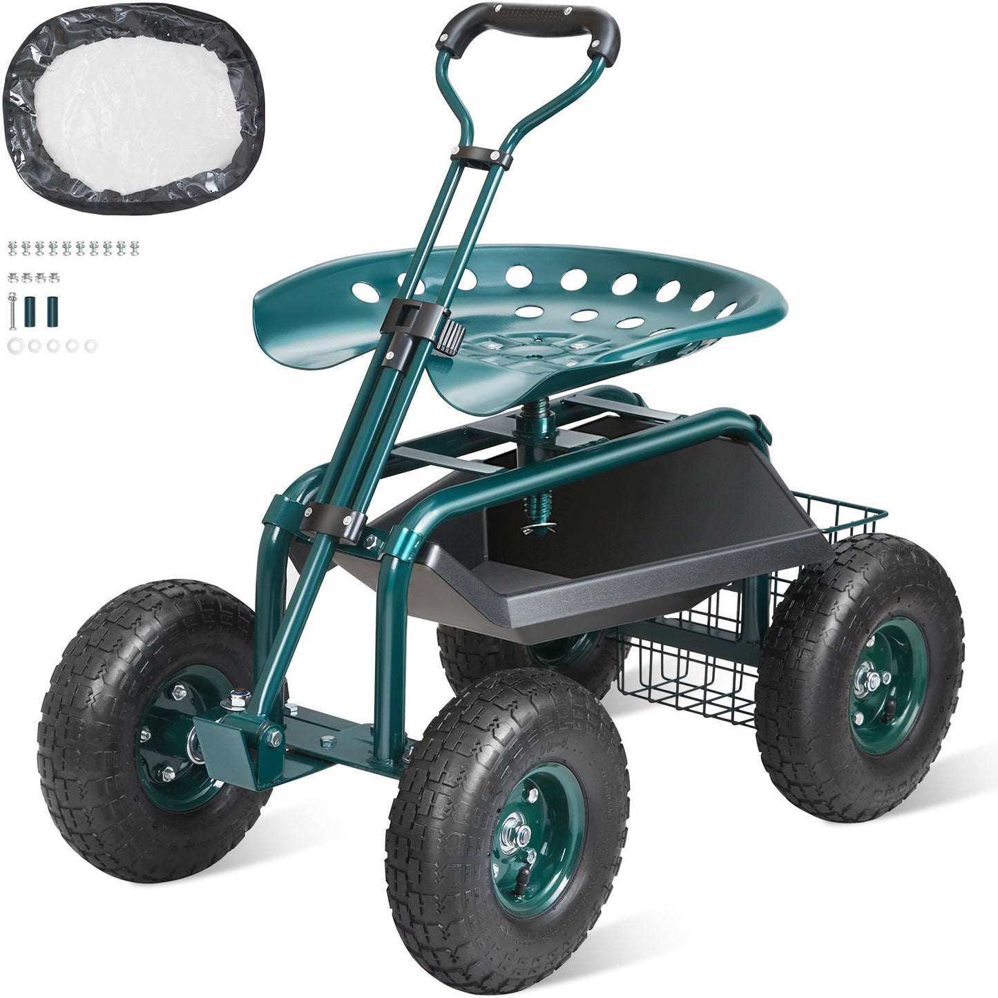 VEVOR Garden Cart Rolling Workseat with Wheels, Gardening Stool for Planting, 360 Degree Swivel Seat,-$80