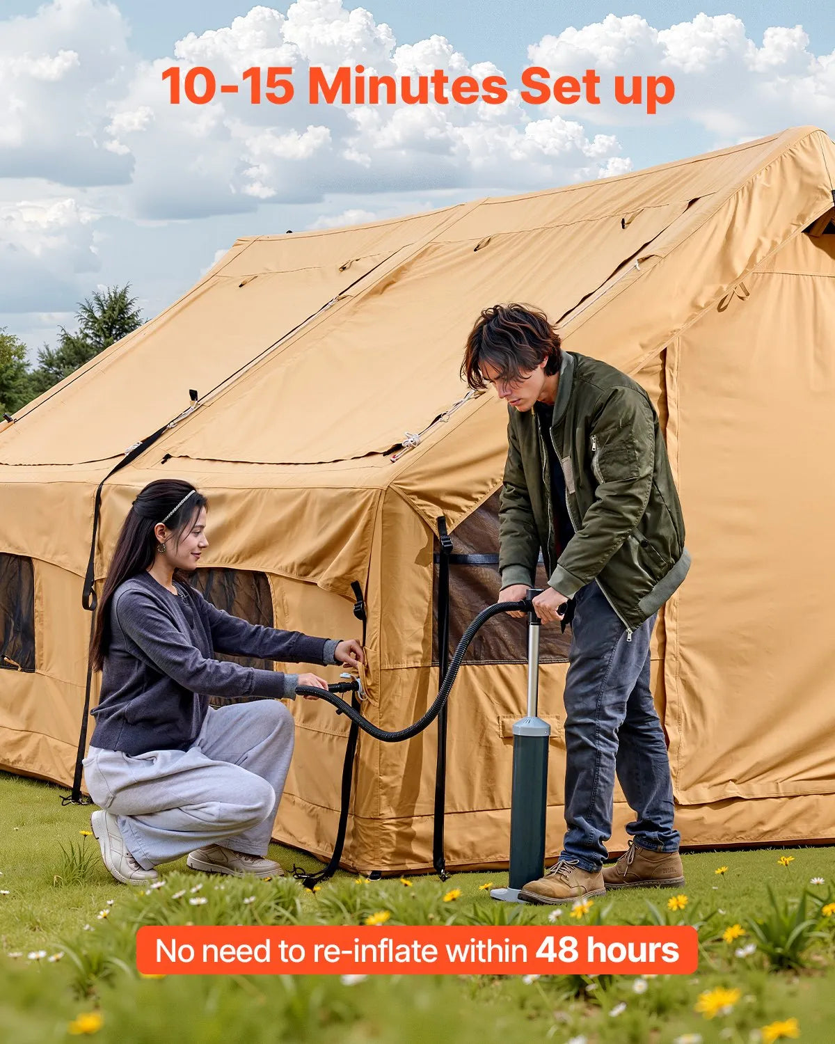 VEVOR Inflatable Tents for Camping, 8-12 Person Easy Setup Blow up Tent with Hand Pump, with 2 Skylights