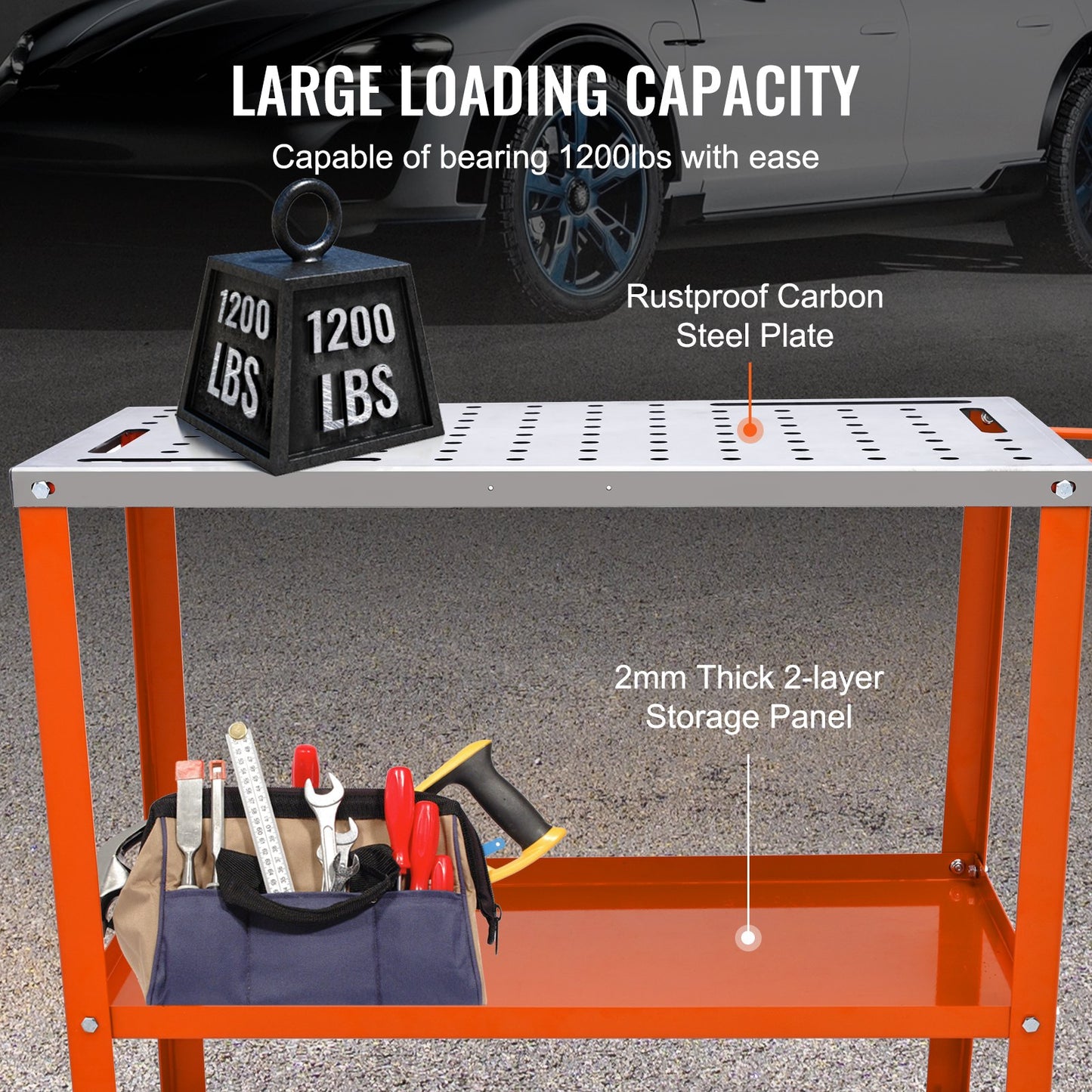 VEVOR 36" x 18" Welding Table, 1200lbs Load Capacity Steel Welding Workbench Table on Wheels,-$120