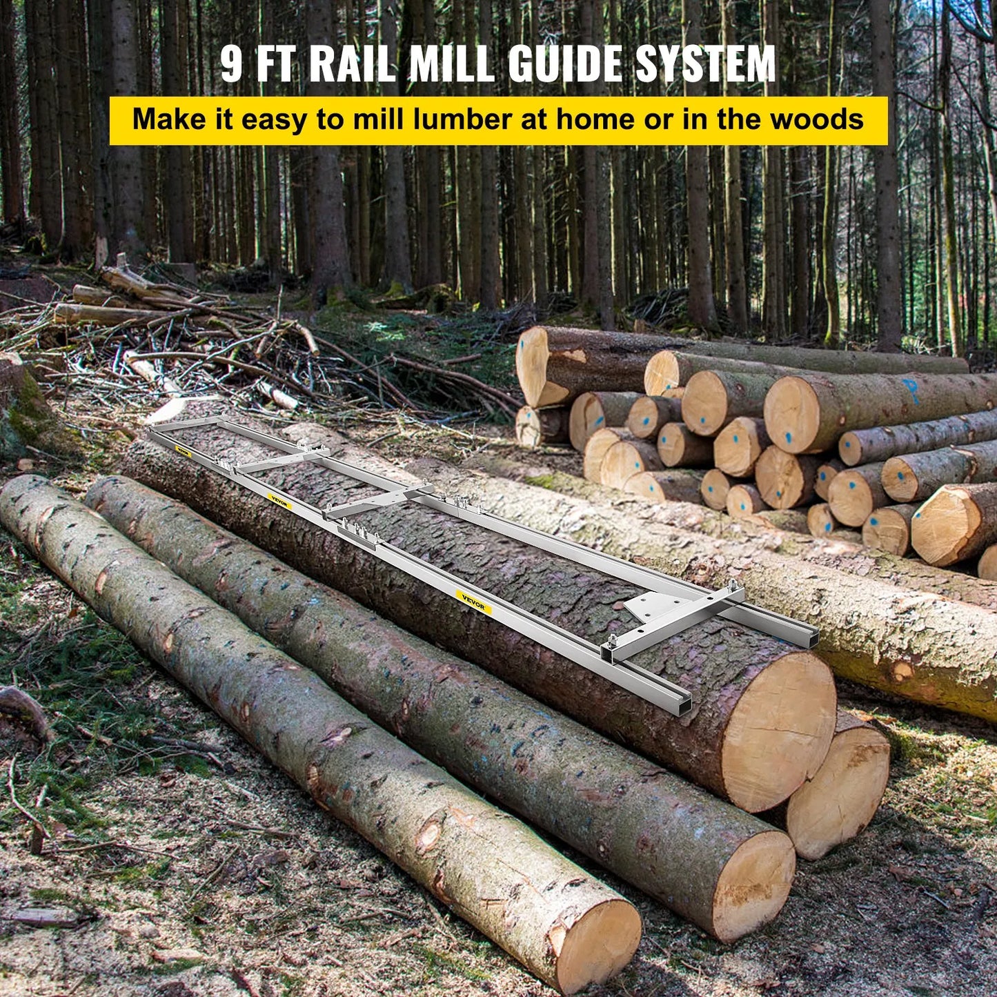VEVOR Rail Mill Guide System 9 FT Chainsaw Mill Rail Guide with 4 Wood Fixing Plate Rail Mill Guide Used,-$90