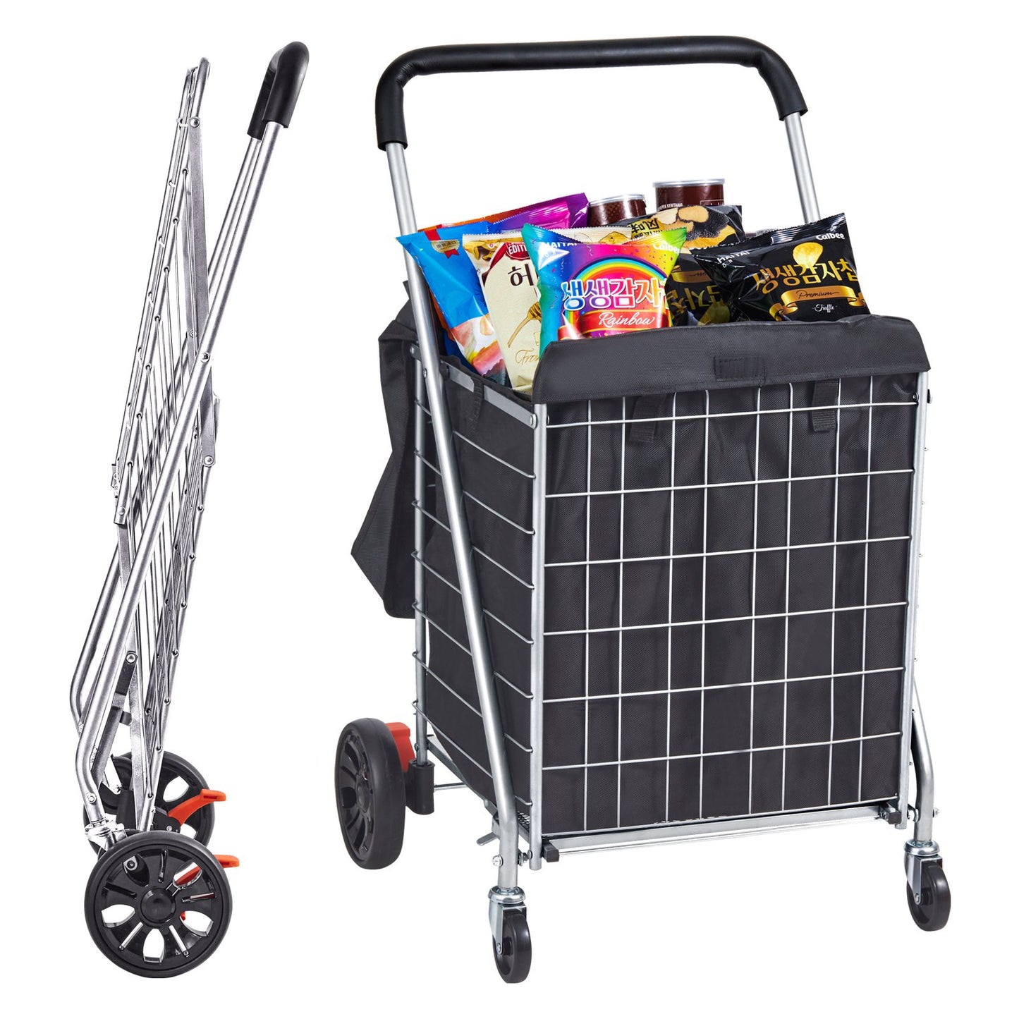 VEVOR Folding Shopping Cart, 200 lbs Max Load Capacity, Grocery Utility Cart with Rolling Swivel Wheels/ Bag,-$40