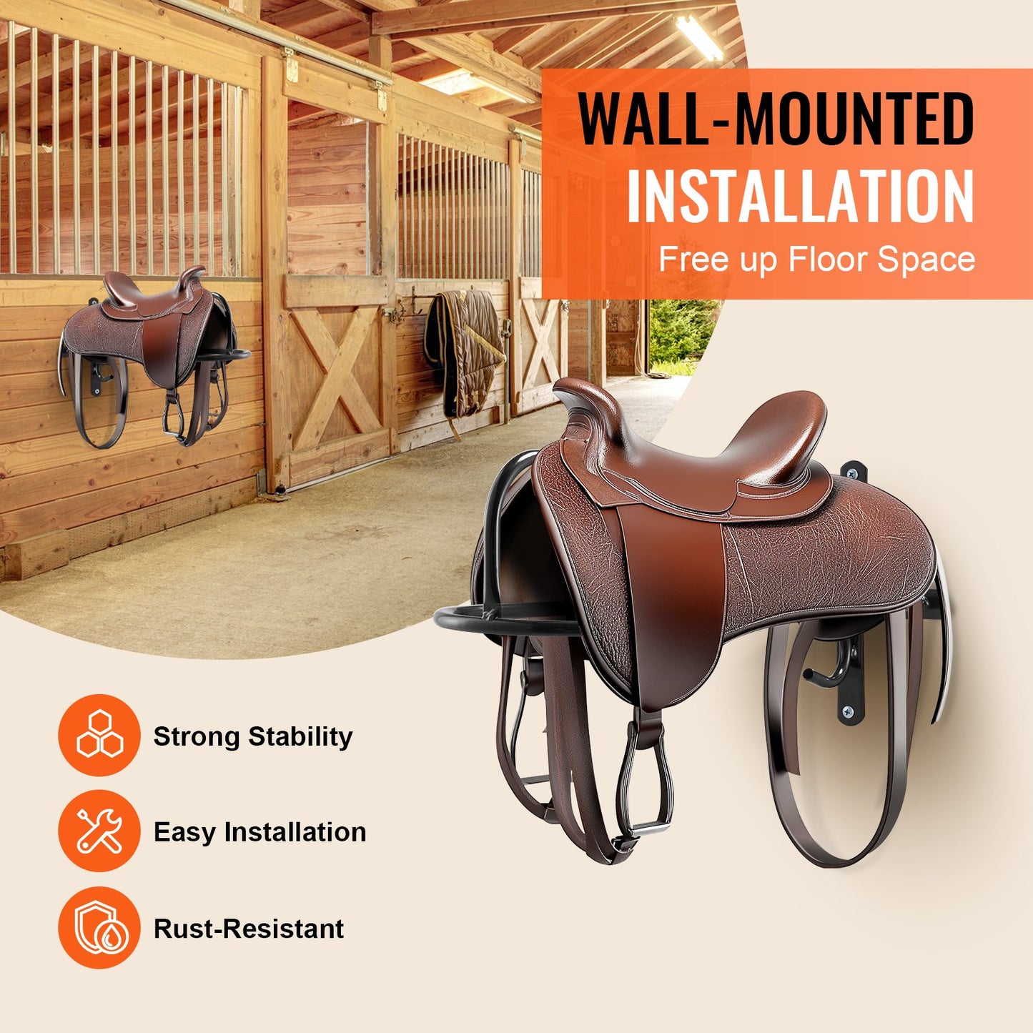 VEVOR Wall Mount Saddle Rack with Pad Bar 8 Packs Horse Saddle Rack Stand, -$85