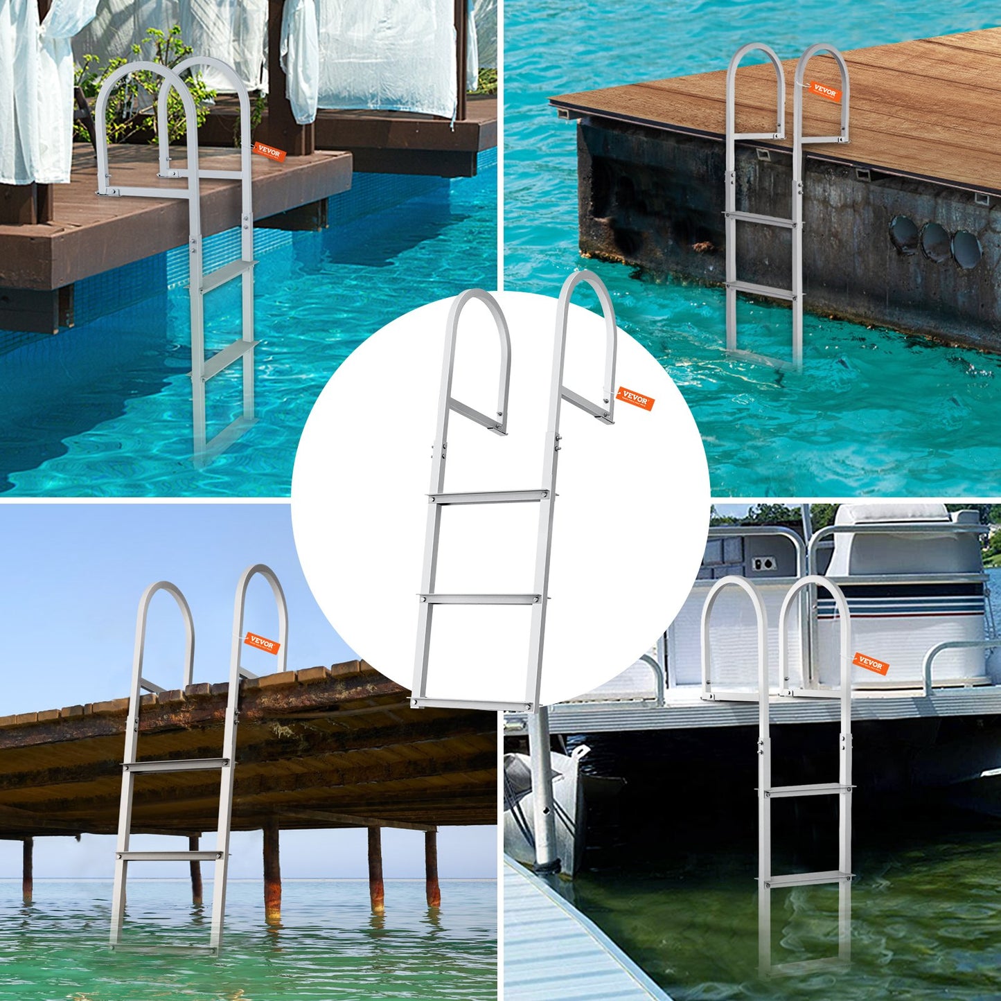 VEVOR Dock Ladder, Removable 3 Steps, 500 lbs Load Capacity, Aluminum Alloy Pontoon Boat Ladder,-$60
