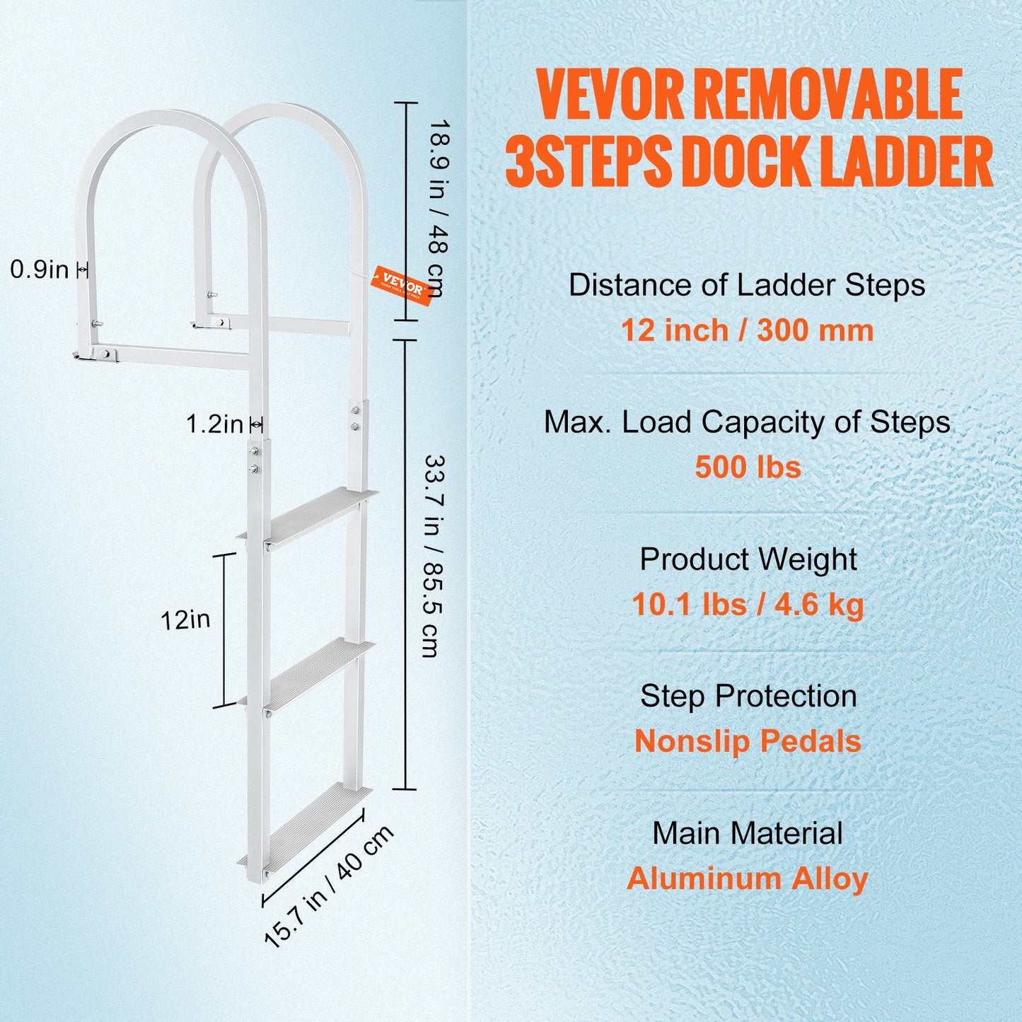 VEVOR Dock Ladder, Removable 3 Steps, 500 lbs Load Capacity, Aluminum Alloy Pontoon Boat Ladder,-$60