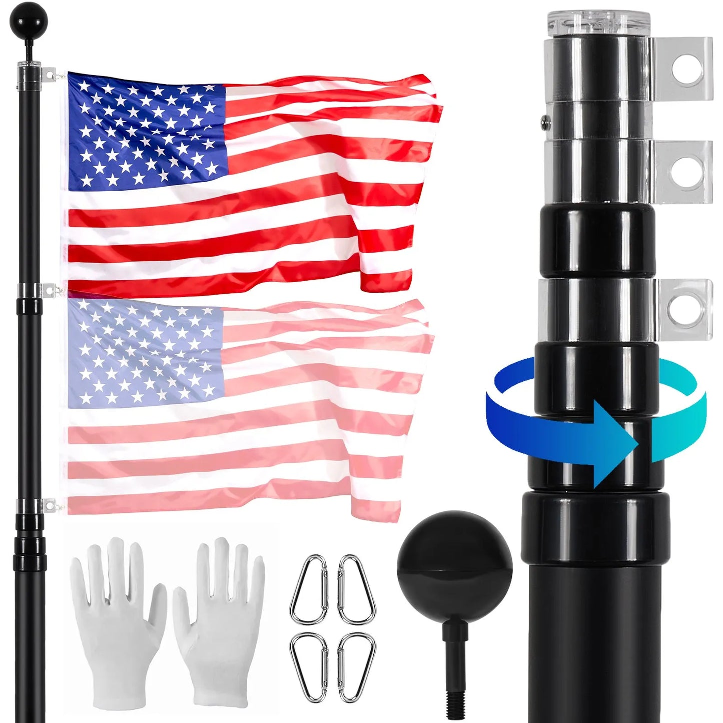 VEVOR 25FT Telescopic Flagpole Kit, Heavy Duty Aluminum Alloy Flag Pole Kit in Ground for Outside,-$50