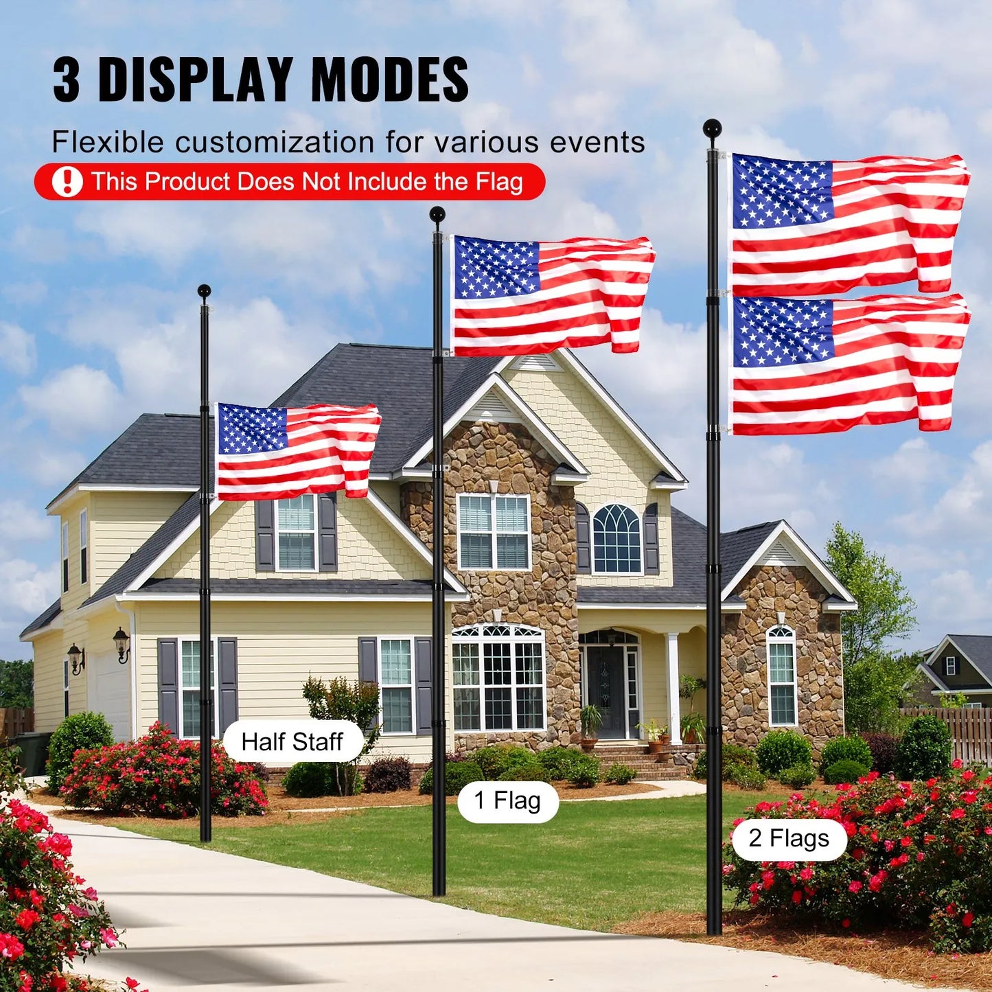 VEVOR 25FT Telescopic Flagpole Kit, Heavy Duty Aluminum Alloy Flag Pole Kit in Ground for Outside,-$50