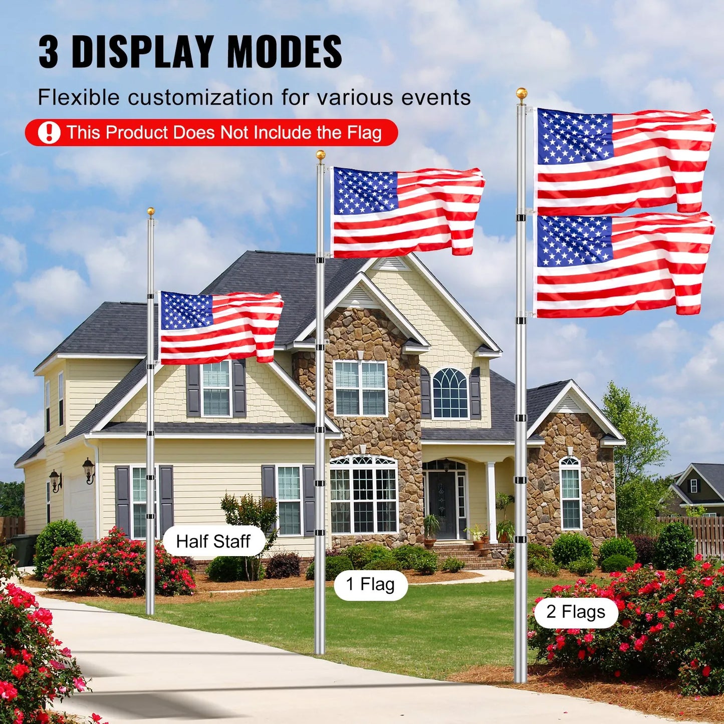 VEVOR 30FT Telescopic Flagpole Kit, Heavy Duty Aluminum Alloy Flag Pole Kit in Ground for Outside,-$55