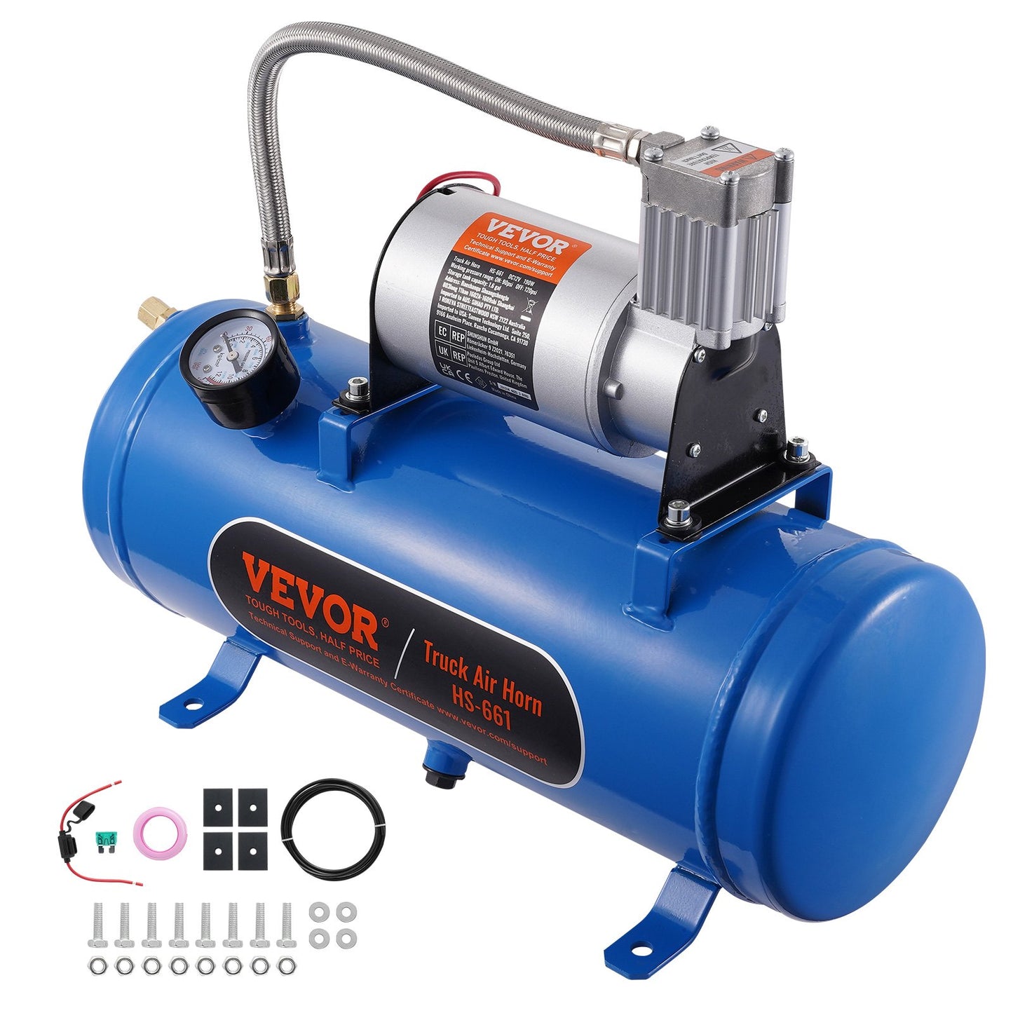 VEVOR 12V Air Compressor with Tank 1.6 Gallon/6 L, Train Horn Air Compressor, 120 psi Working Pressure,-$70