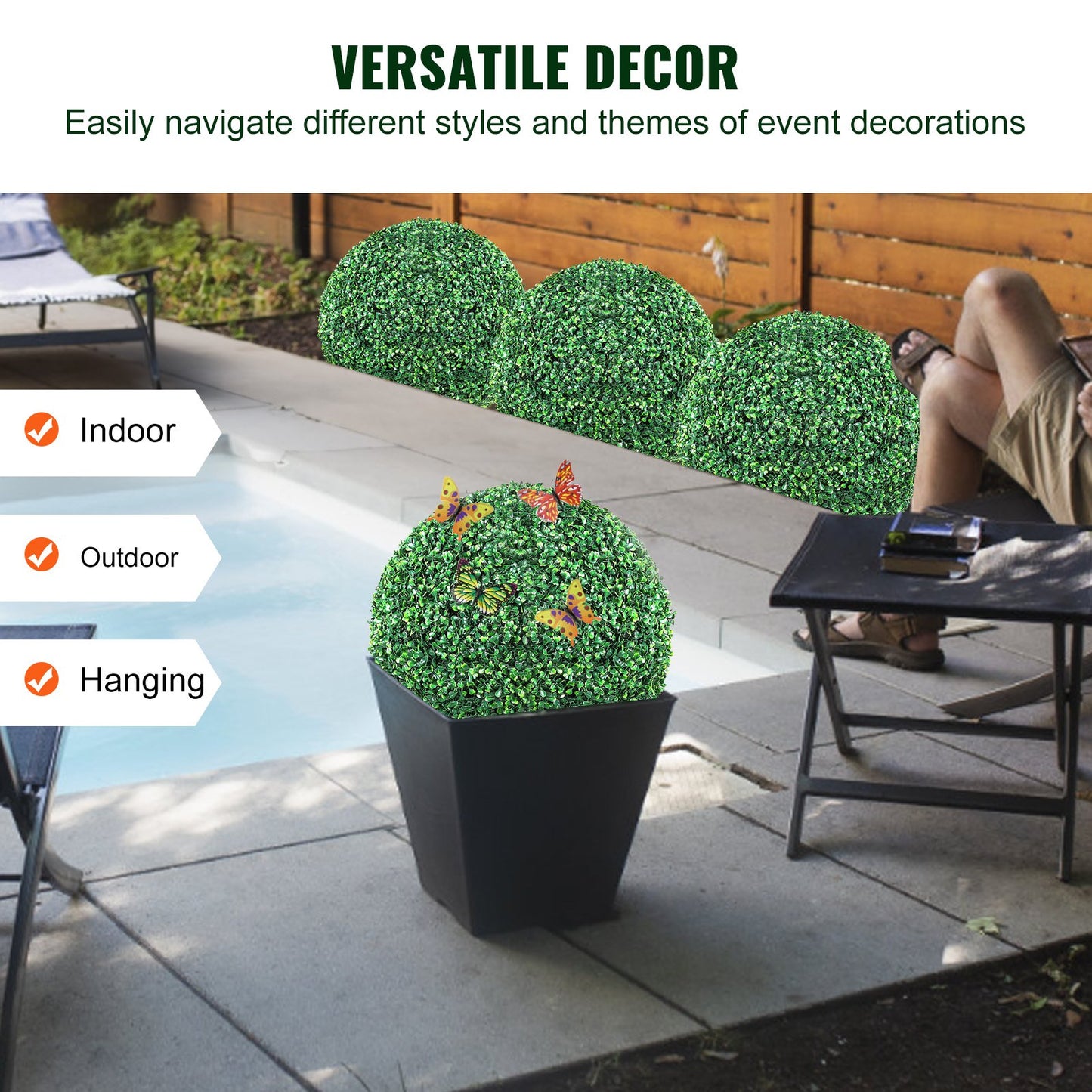 VEVOR Artificial Topiaries Boxwood Trees, 16”Tall (2 Pieces), Ball-Shape Faux Topiaries Plant,-$40