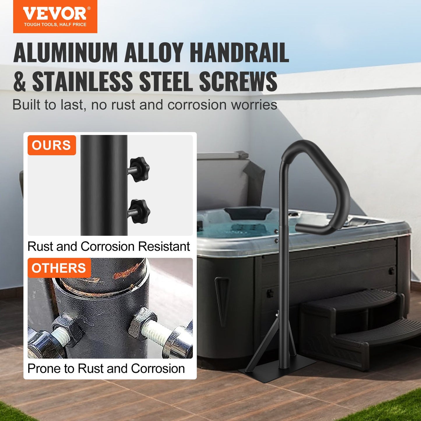 VEVOR Hot Tub Handrail, 360 Rotatable Spa Side Handrail with 35"-57" Adjustable Height, Rust-proof Aluminum