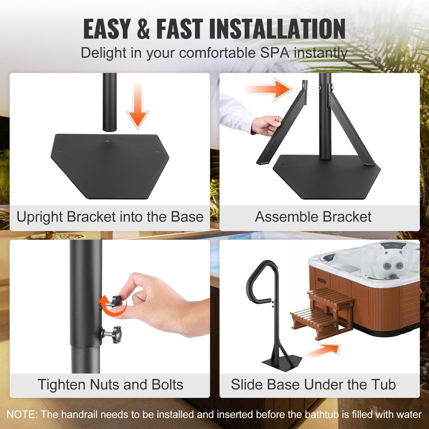 VEVOR Hot Tub Handrail, 360 Rotatable Spa Side Handrail with 35"-57" Adjustable Height, Rust-proof Aluminum