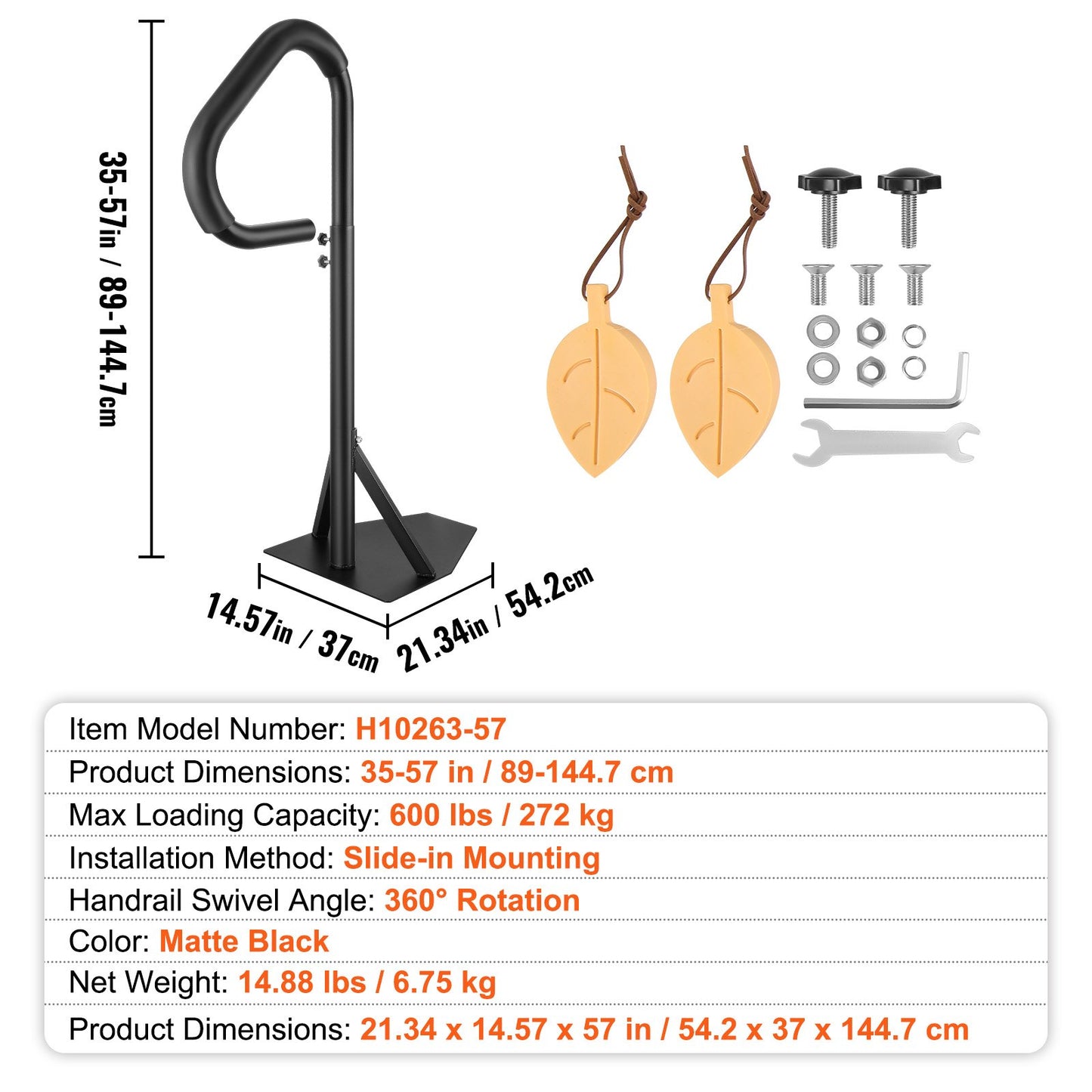 VEVOR Hot Tub Handrail, 360 Rotatable Spa Side Handrail with 35"-57" Adjustable Height, Rust-proof Aluminum