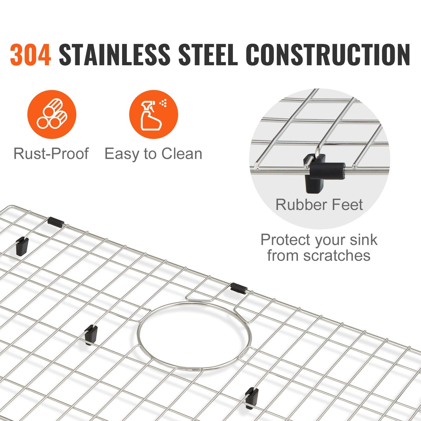VEVOR Sink Protector Grid, 26"x14" Stainless Steel Sink Grates, Rear Drain Sink Grates W/R25 Corner Radius,