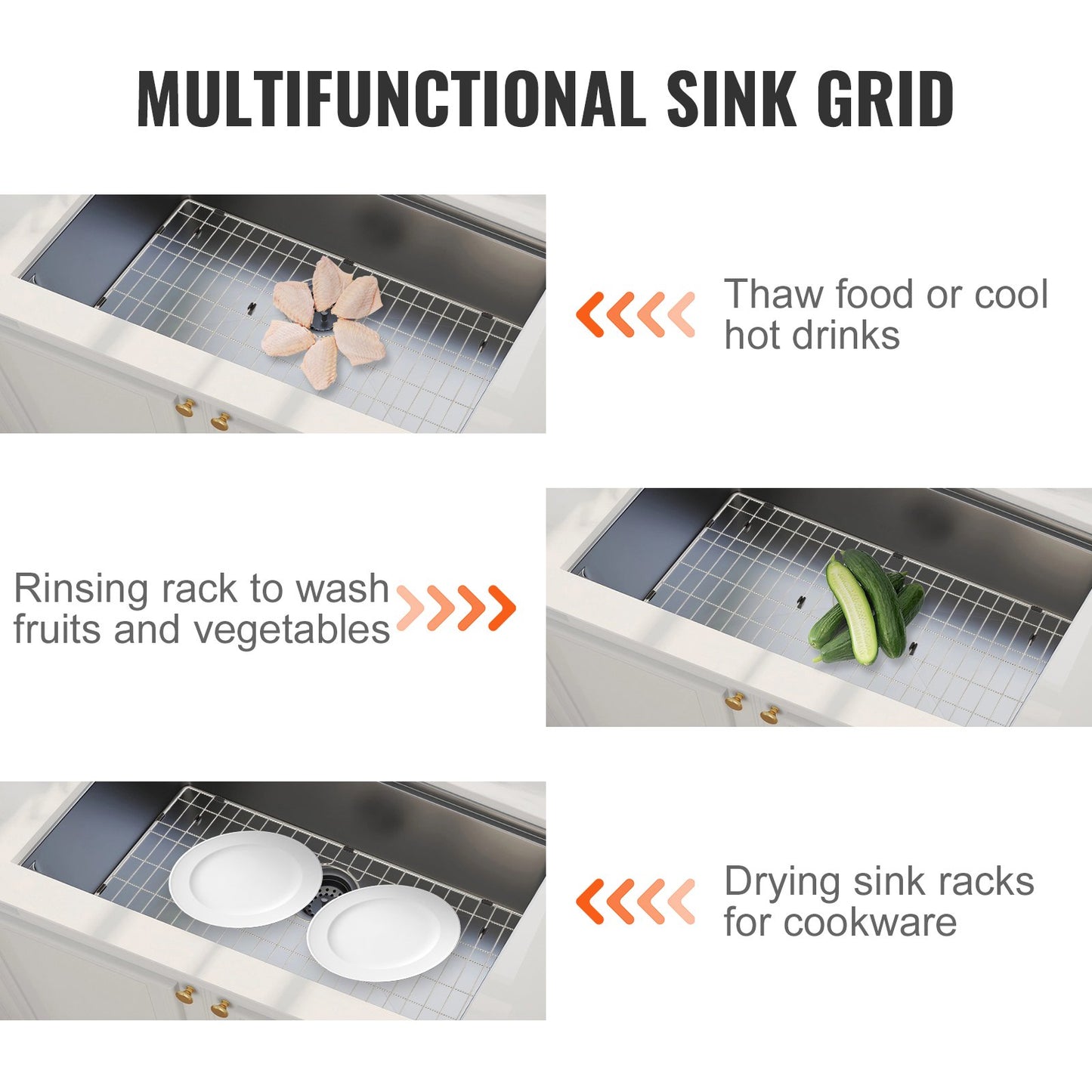 VEVOR Sink Protector Grid, 26"x14" Stainless Steel Sink Grates, Rear Drain Sink Grates W/R25 Corner Radius,