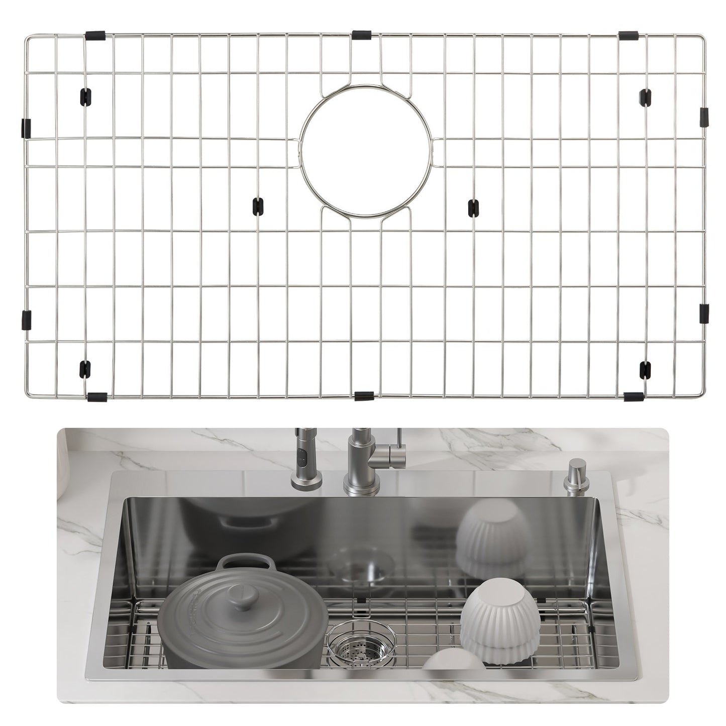 VEVOR Sink Protector Grid, 26"x14" Stainless Steel Sink Grates, Rear Drain Sink Grates W/R25 Corner Radius,