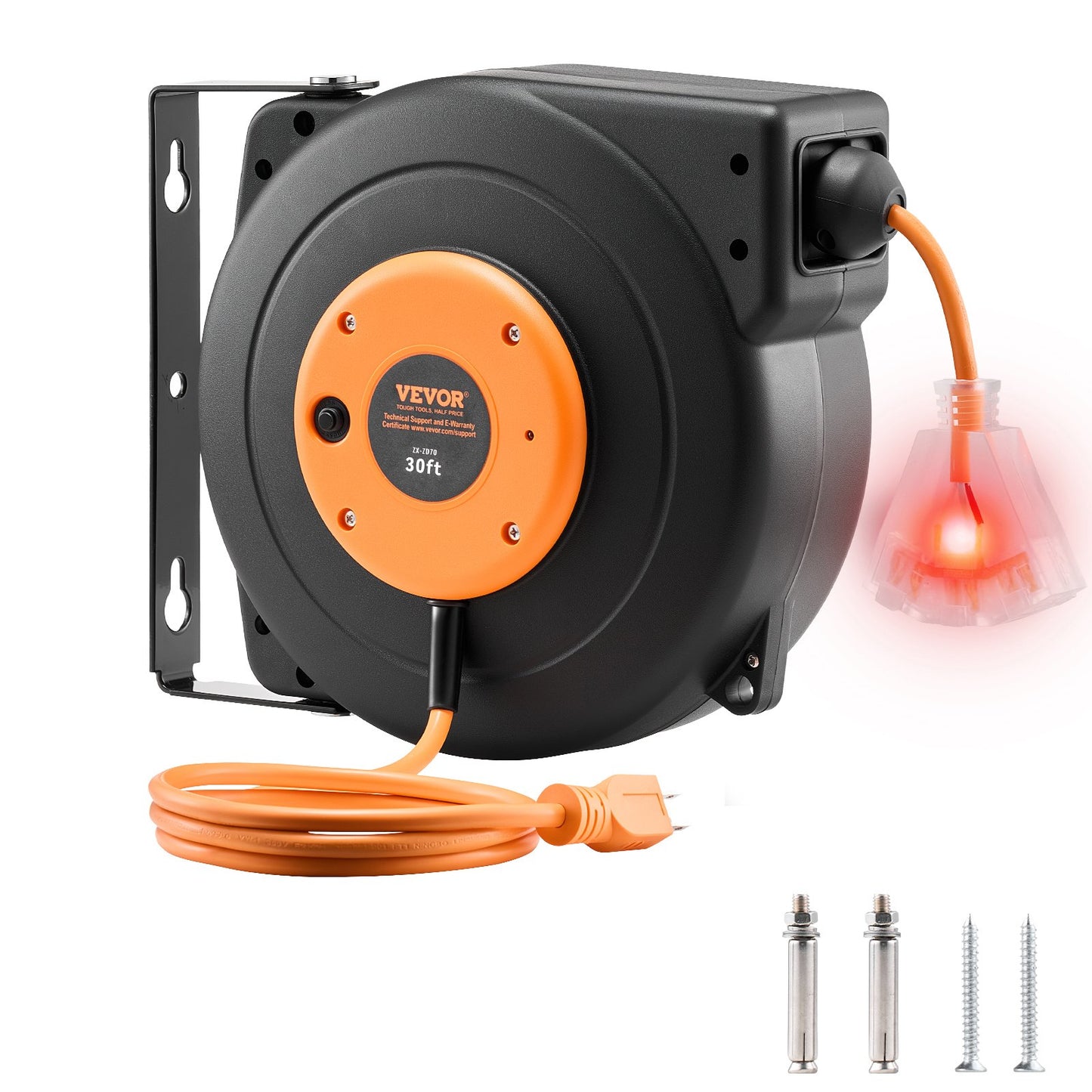 VEVOR Retractable Extension Cord Reel, 30 FT, Heavy Duty 16AWG/3C SJTOW Power Cord,-$45