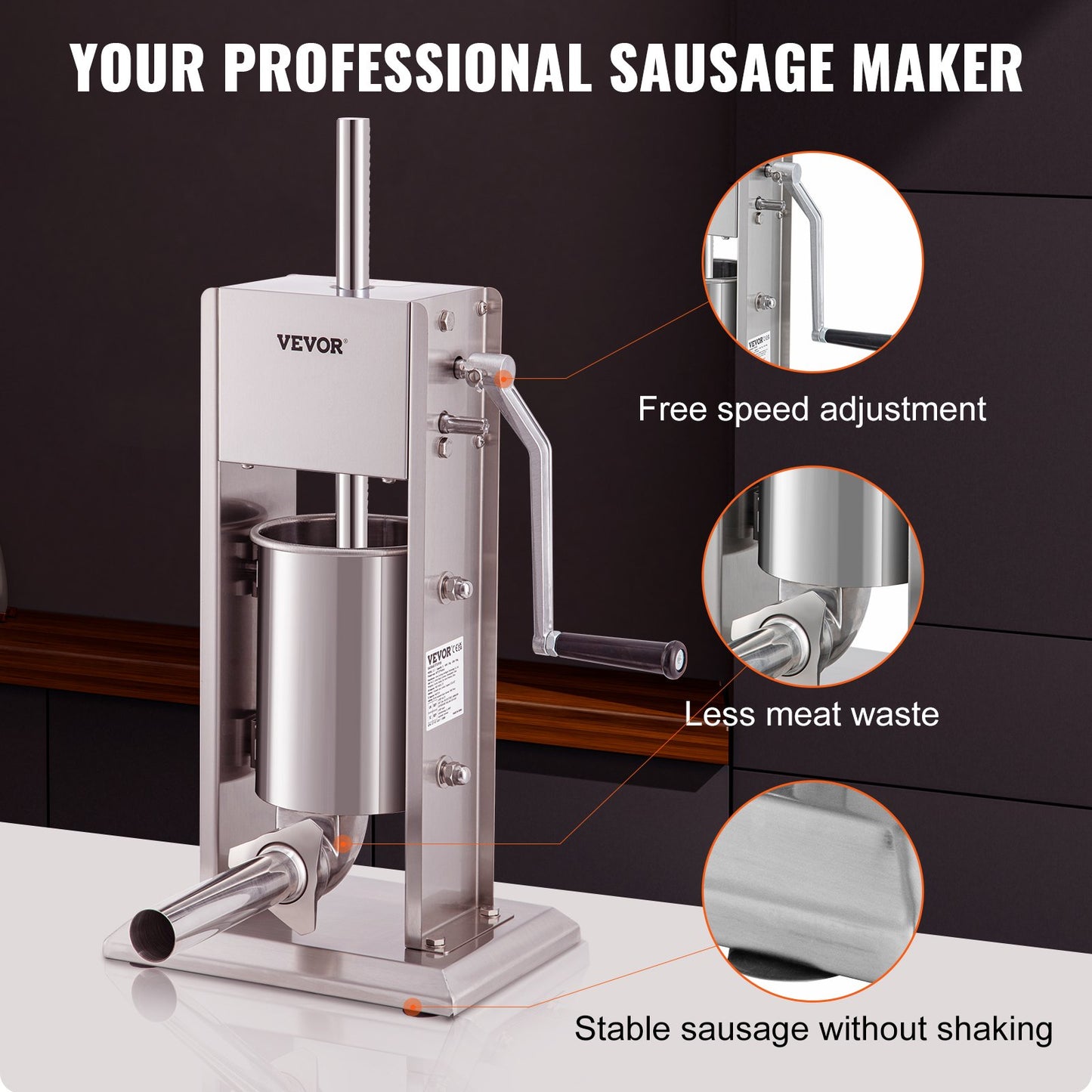VEVOR Sausage Stuffer 5LBS/3L Capacity Homemade Sausage Maker Stainless Steel,-$95