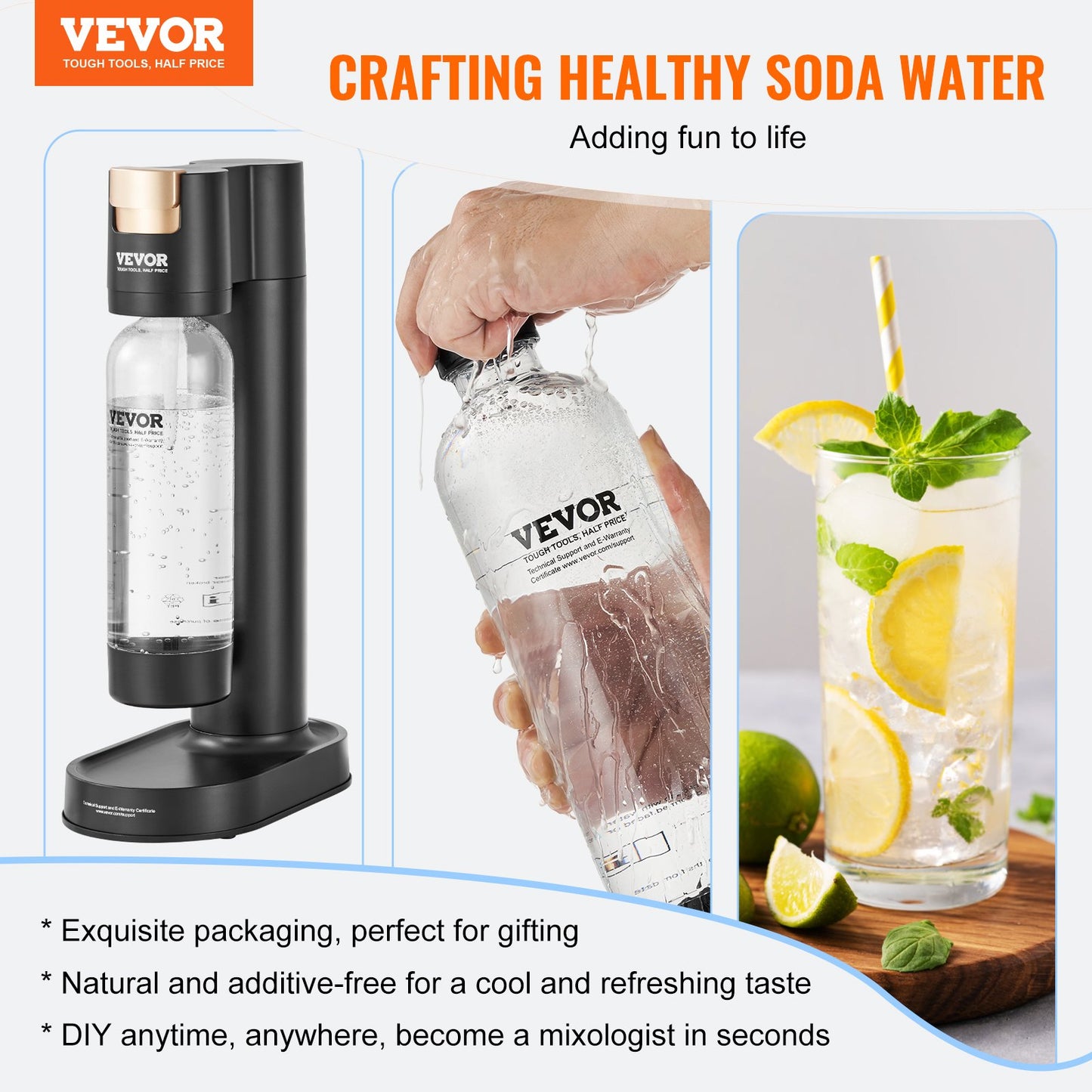VEVOR Sparkling Water Maker, Soda Maker Machine for Home Carbonating, Seltzer Water Starter Kit,-$60
