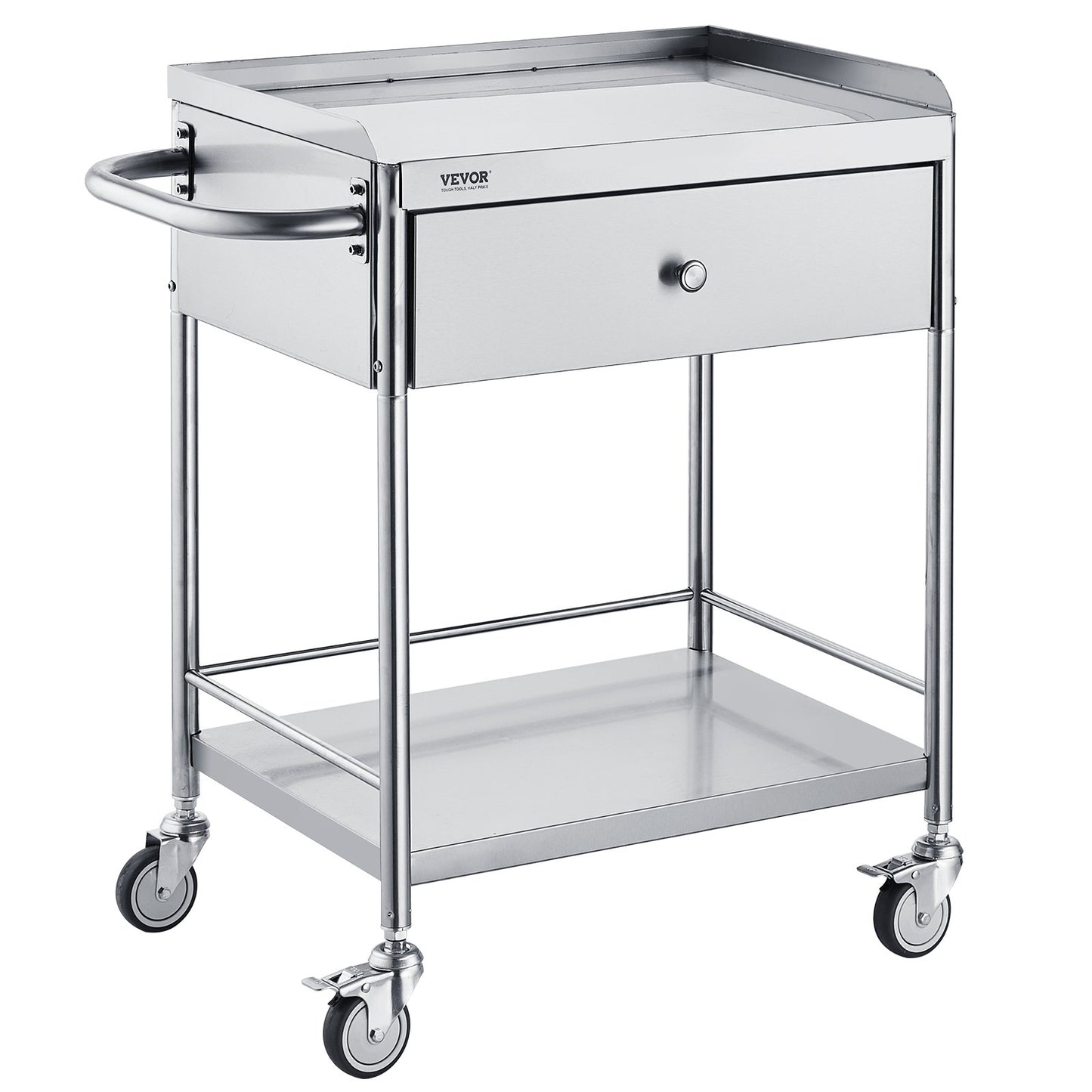 BNIB-VEVOR Cart, 2-Layer Stainless Steel Cart 220 lbs Weight Capacity, Lab Utility Cart W/ 360°Silent Wheels