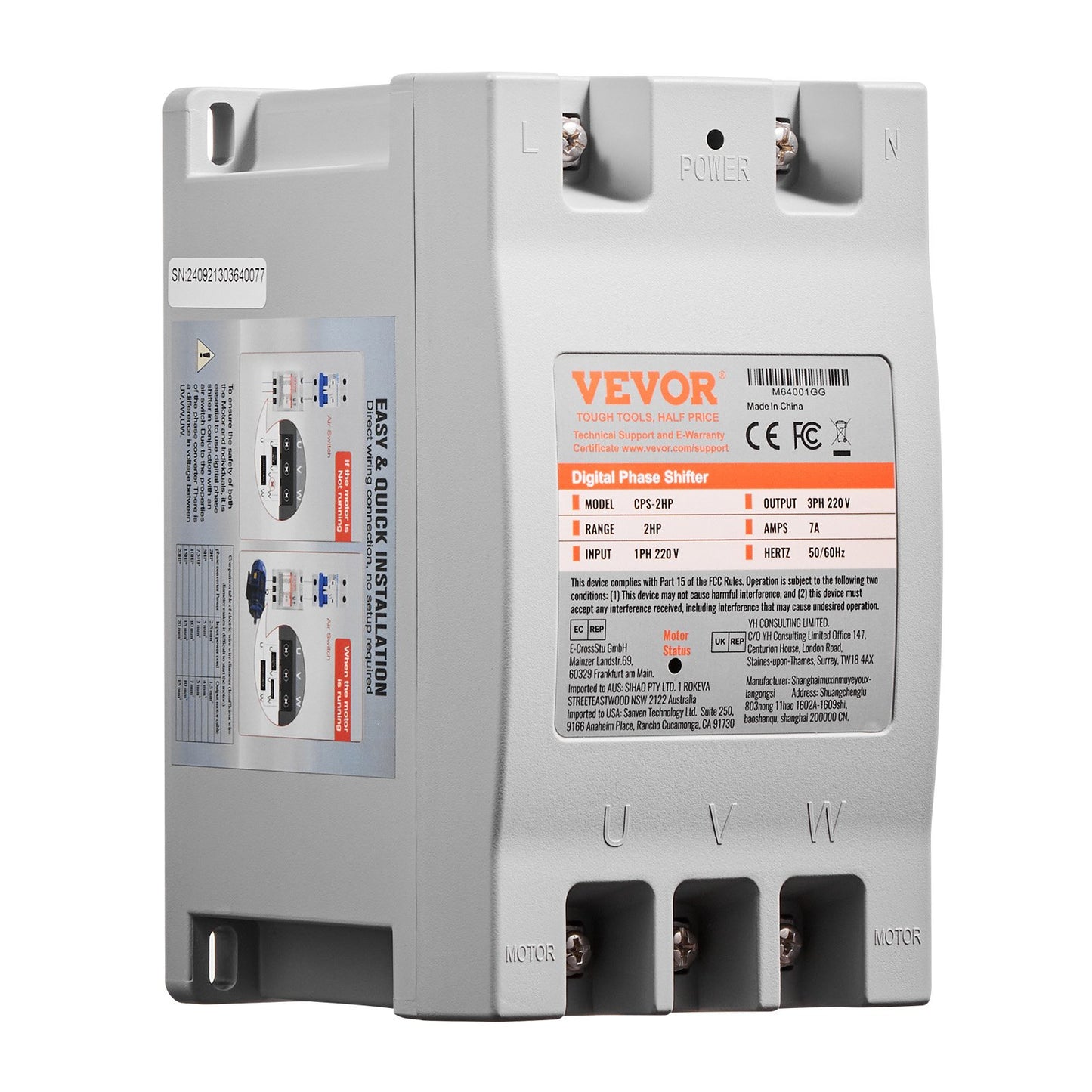 VEVOR 3 Phase Converter 2HP 7A 220V Single to 3 Phase 220V Input/Output,-$75