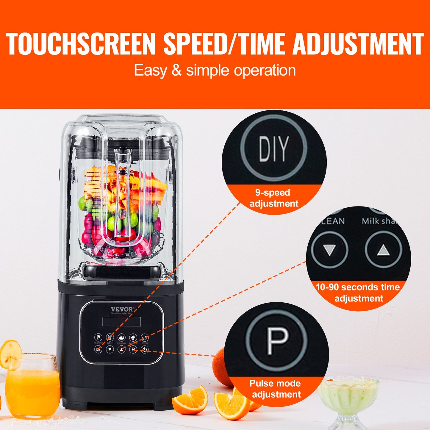 VEVOR Professional Blender with Shield, Commercial Countertop Blenders, 68 oz Blender Combo,Black,-$120