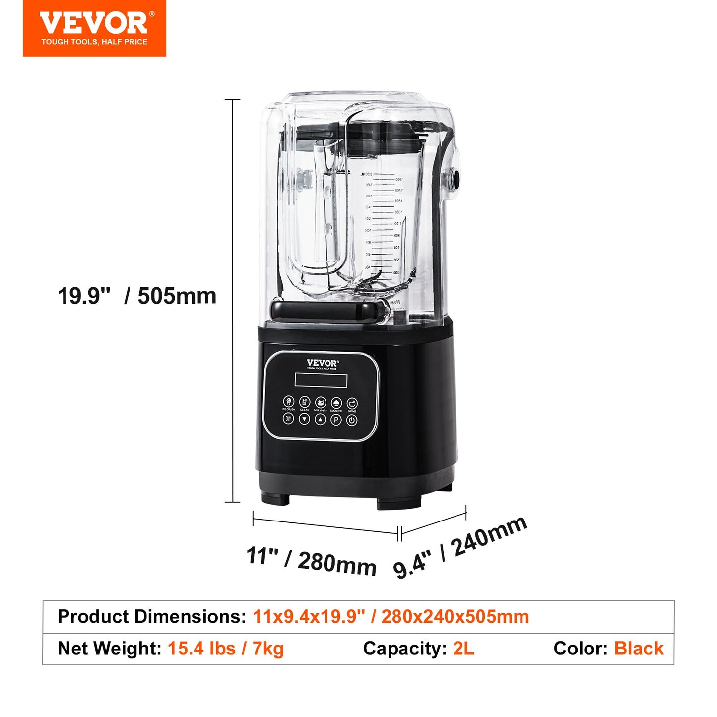 VEVOR Professional Blender with Shield, Commercial Countertop Blenders, 68 oz Blender Combo,Black,-$120