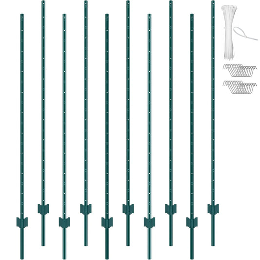 VEVOR 6 Feet Fence Post, 10 Pack U-Channel Heavy Duty Metal Fence Posts, Sturdy Steel Fence Stakes,-$55