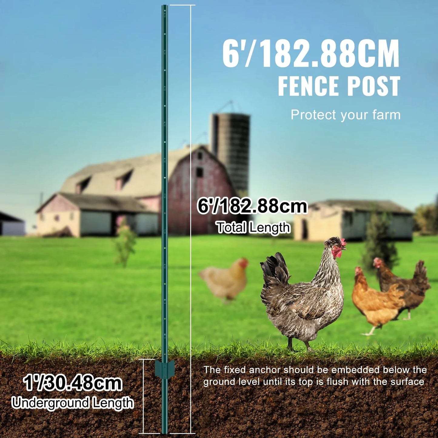 VEVOR 6 Feet Fence Post, 10 Pack U-Channel Heavy Duty Metal Fence Posts, Sturdy Steel Fence Stakes,-$55