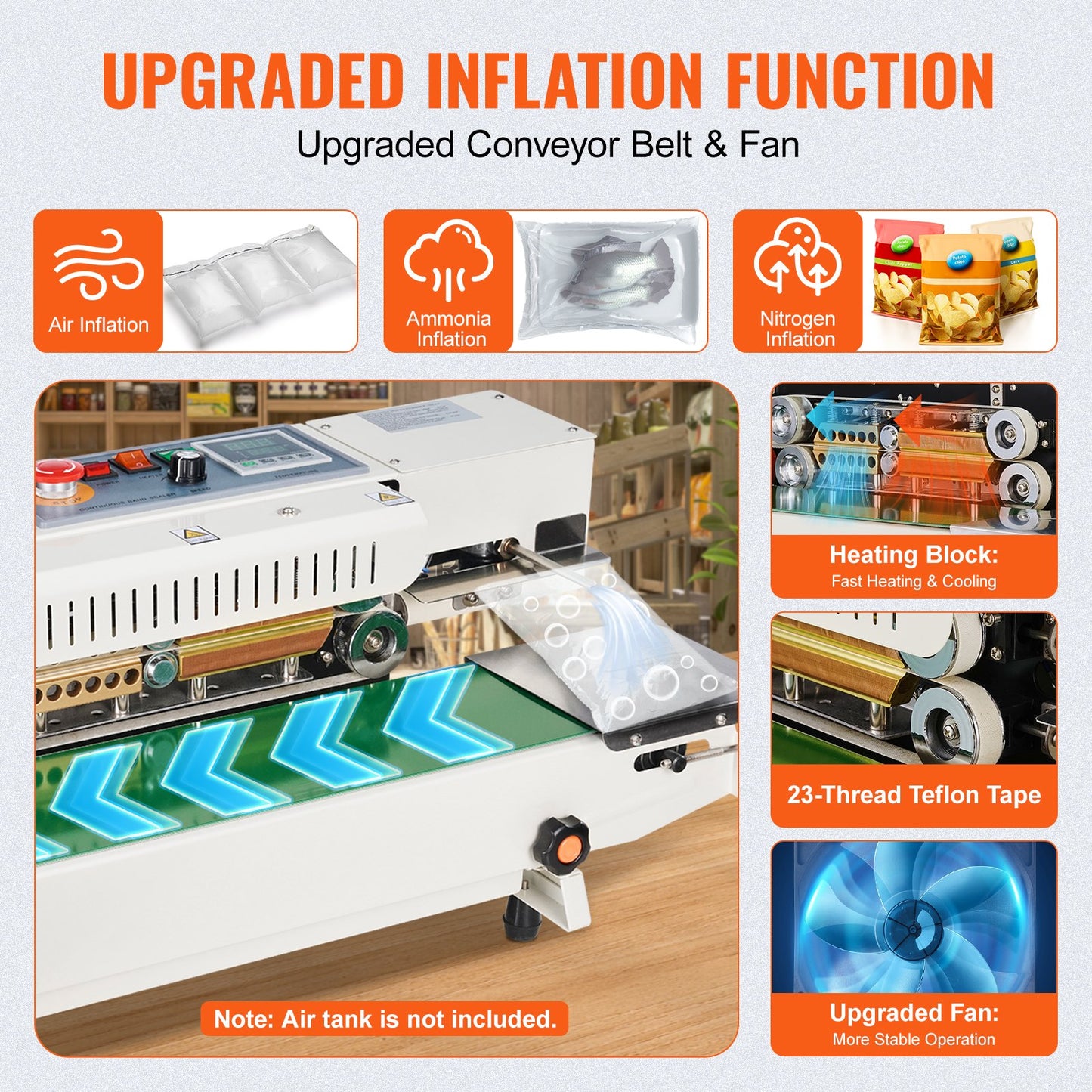 VEVOR Continuous Bag Band Sealing Machine Horizontal Band Sealer with Inflation,-$220