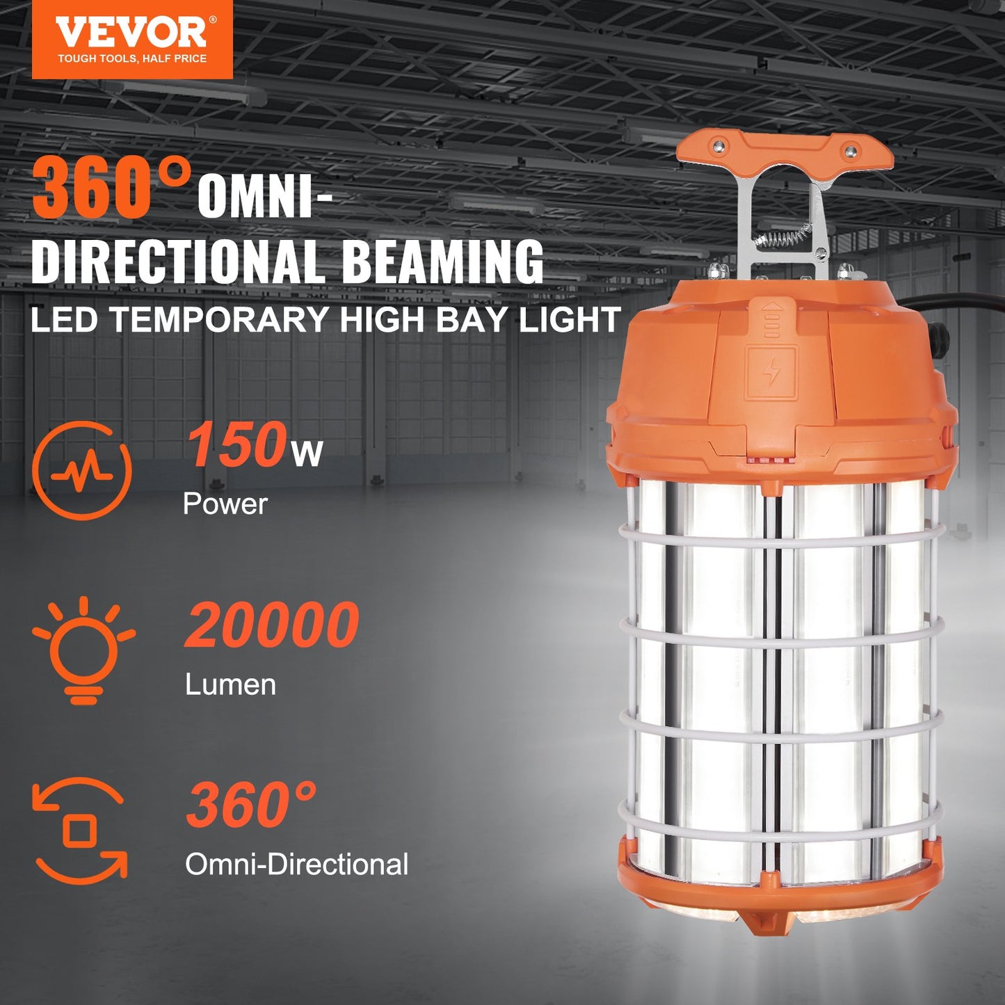 VEVOR LED Temporary Work Light, 150W, 20000lm Construction Lights, 5000K Portable Super Bright,-$75