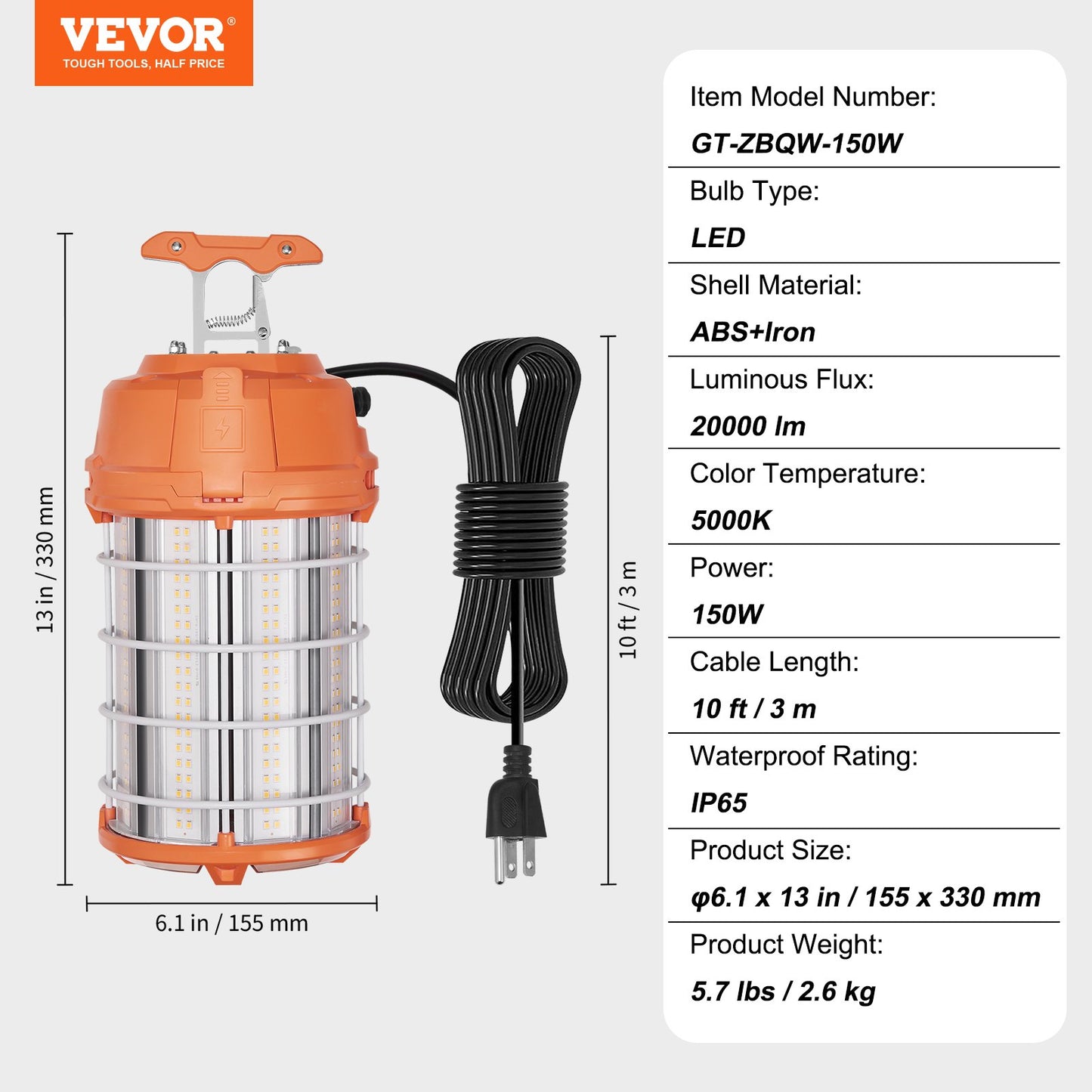 VEVOR LED Temporary Work Light, 150W, 20000lm Construction Lights, 5000K Portable Super Bright,-$75